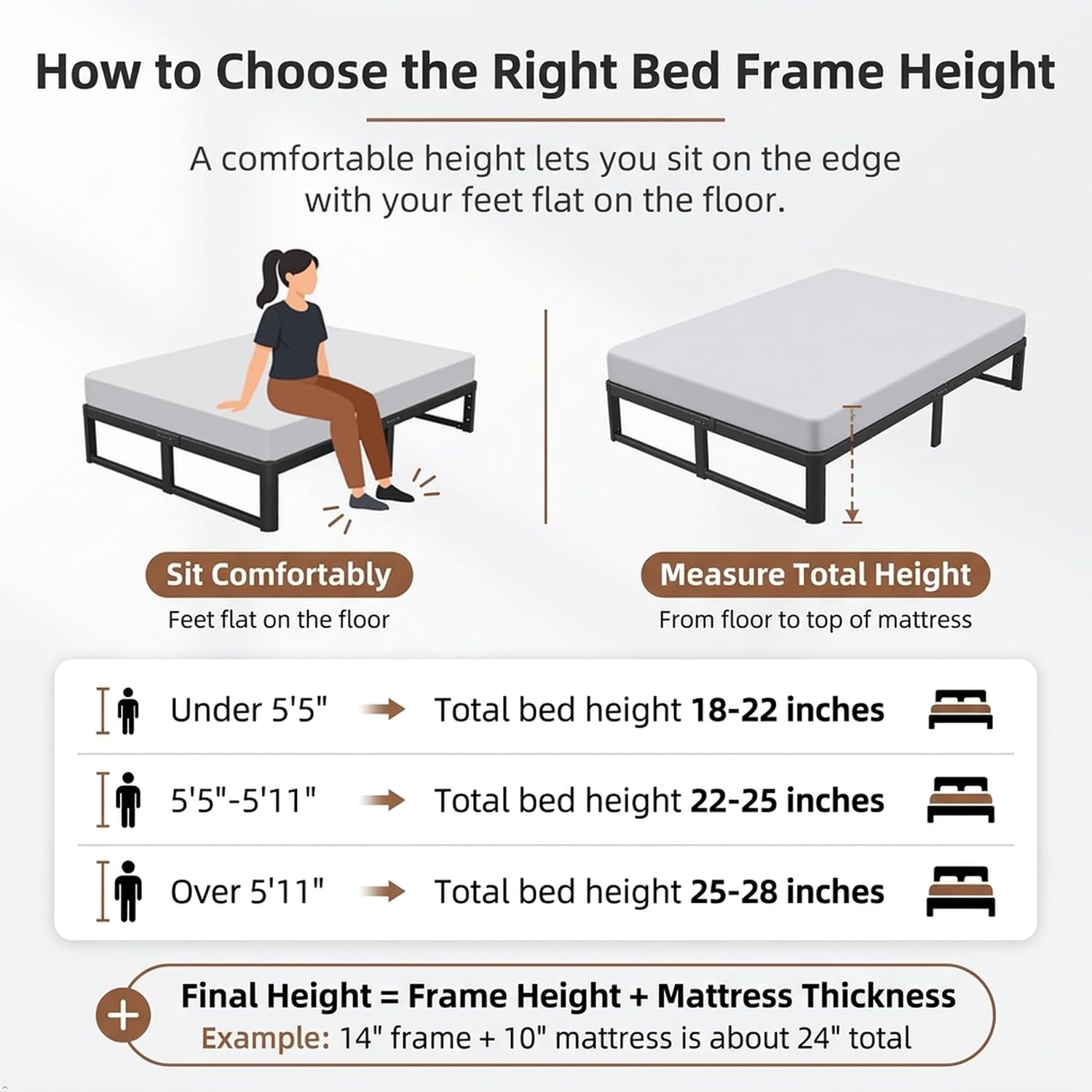 ZTH Twin Bed Frame, 16 inch Reinforced Heavy Duty Metal Platform Bed, Black