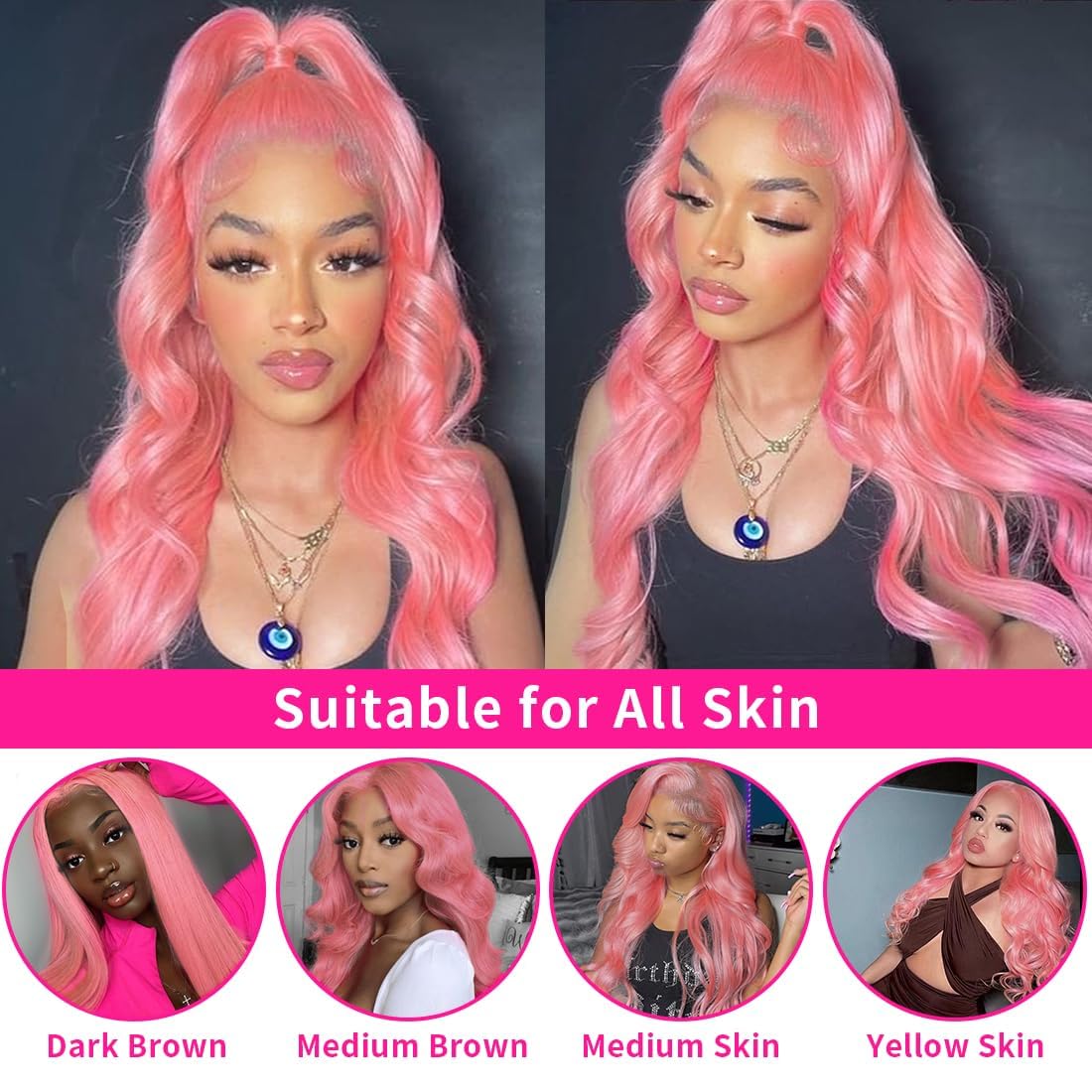 BUGUQI Pink Lace Front Wigs Human Hair Pink Wigs Human Hair Body Curly Human Hair Wig For Women Body Wave Lace Frontal Wigs Human Hair 200% Density HD Transparent Pre Plucked (Pink, 20 Inch)