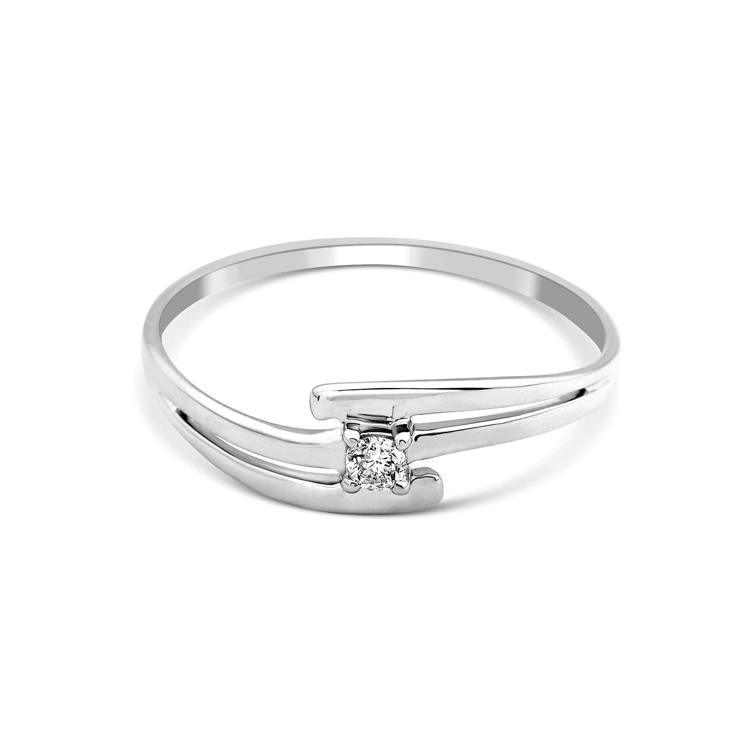 Miore Anillo solitario de diamante de compromiso para mujer, oro blanco de 9 quilates, oro 375, diamante brillante de 0,05 quilates