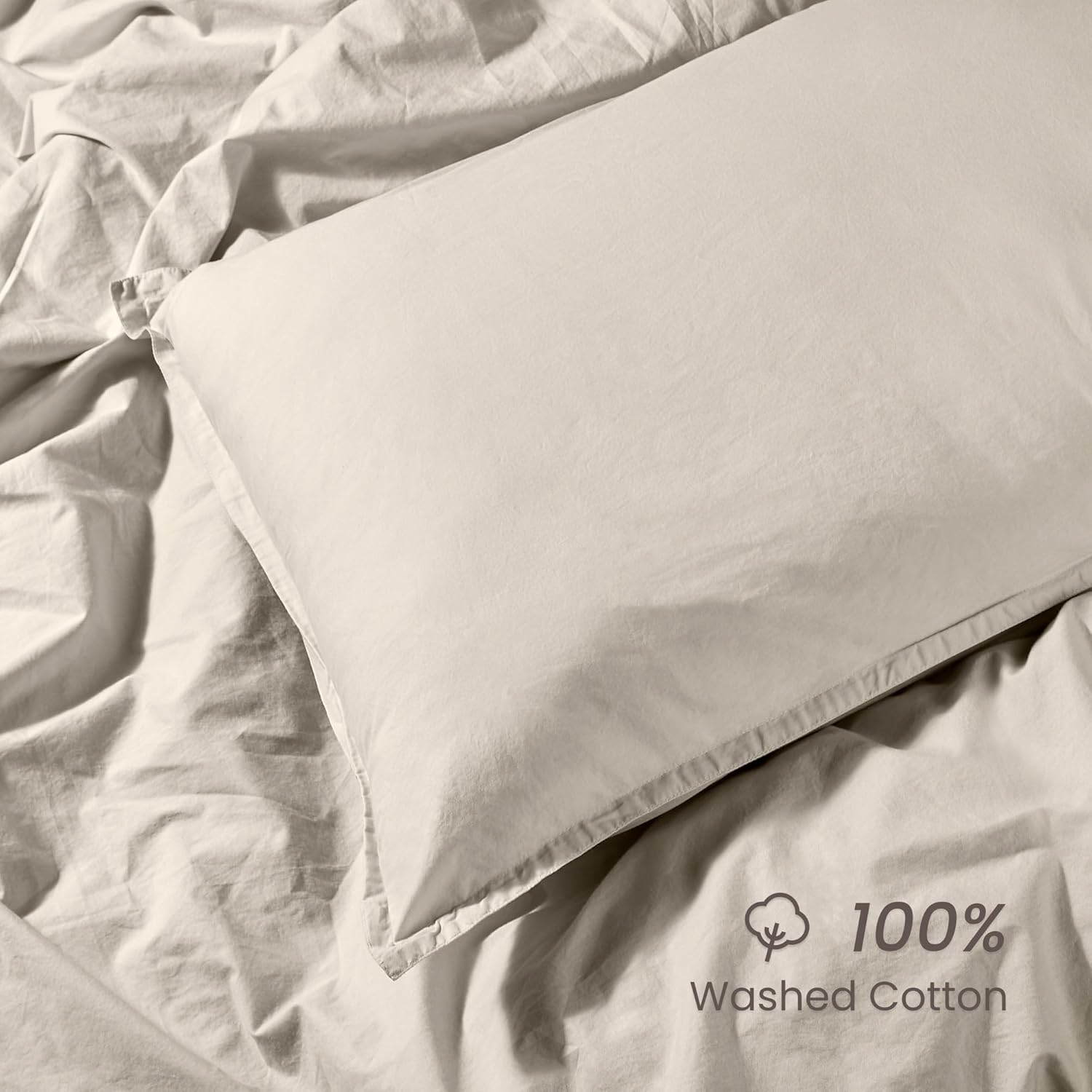 BIOWEAVES 100% Organic Washed Cotton Percale Weave Duvet Cover Queen Set | GOTS Certified Full/Queen Duvet Cover & 2 Pillow Shams – 88x92 inches, F Dew