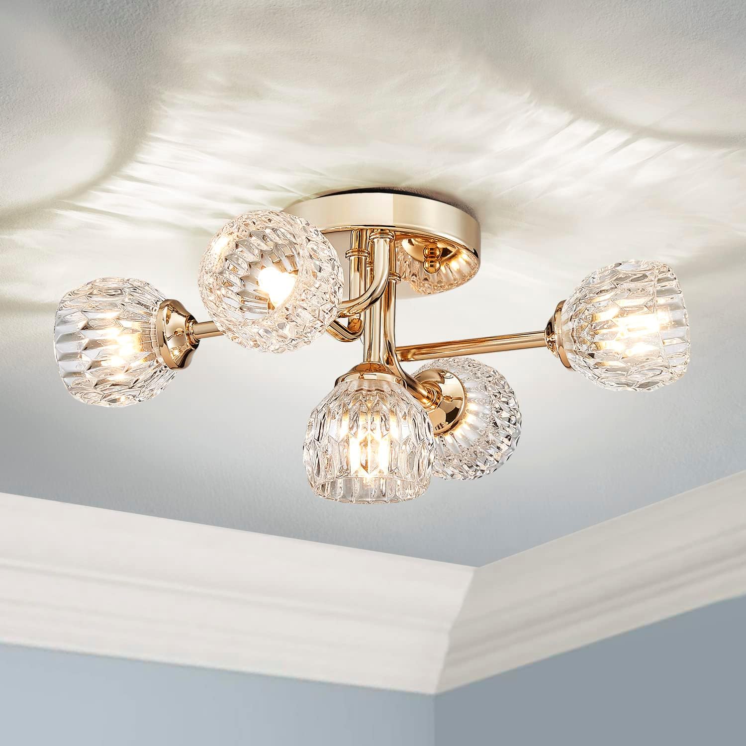 AGV LIGHTING CL041 Modern Crystal Ceiling Light Fixture, Semi Flush