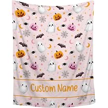 Custom Halloween Plush Cozy Blanket | Personalized Ghost Name Blanket for Boys Girls | 50"x60" Teens/Travel Size