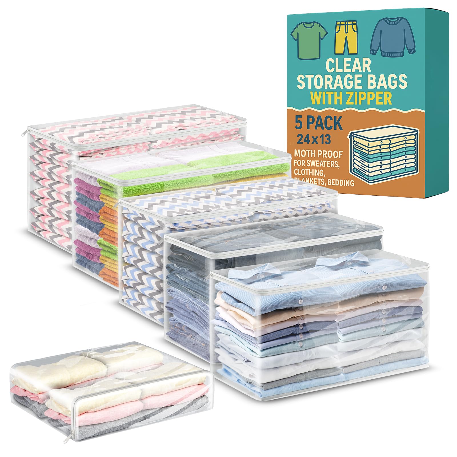 Houseables Plastic Storage Bags, Zipper Case, Clear, 18" X - View #3