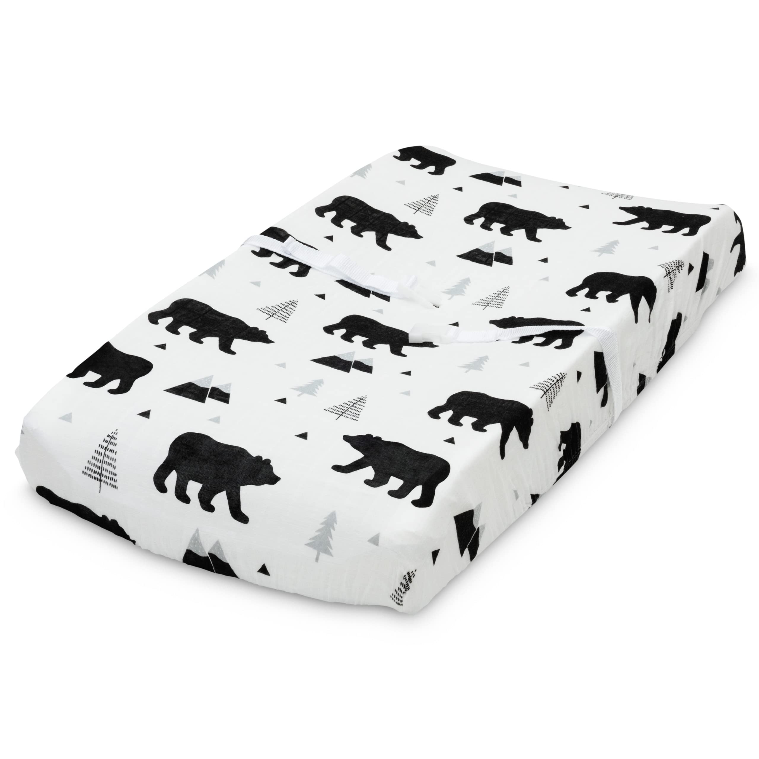 Funda para cambiador de bebé orgánica, funda para cambiador de muselina para niños, algodón orgánico suave y bambú, bosque de oso bebé, 16 x 32 pulgadas
