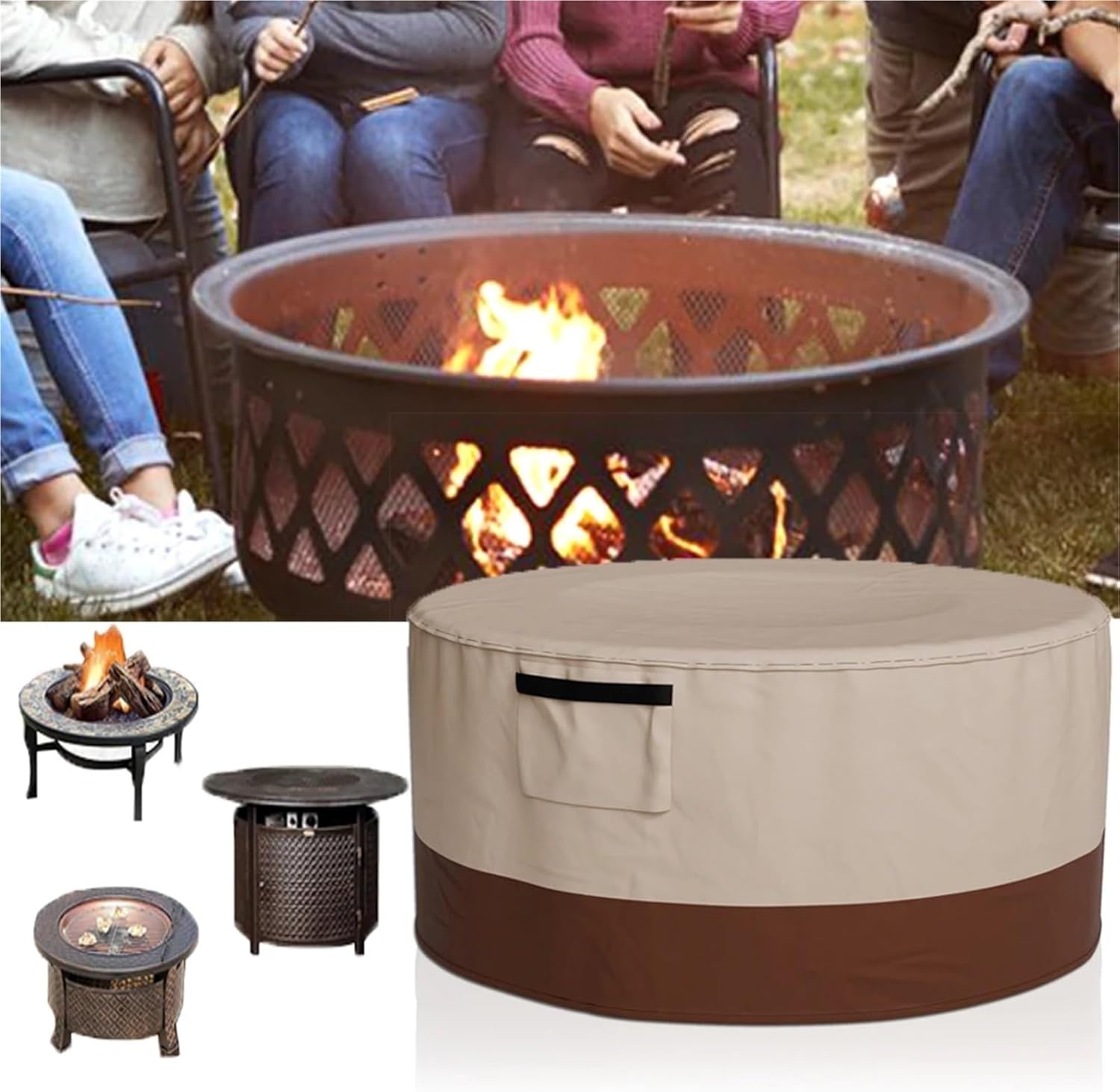Sturdy 1pc Outdoor Heavy 600D Round Barbecue Grill Dustproof Cover Waterproof Patio Fire Pit Rainproof Sunscreen BBQ(Checkerboard,92X51CM)