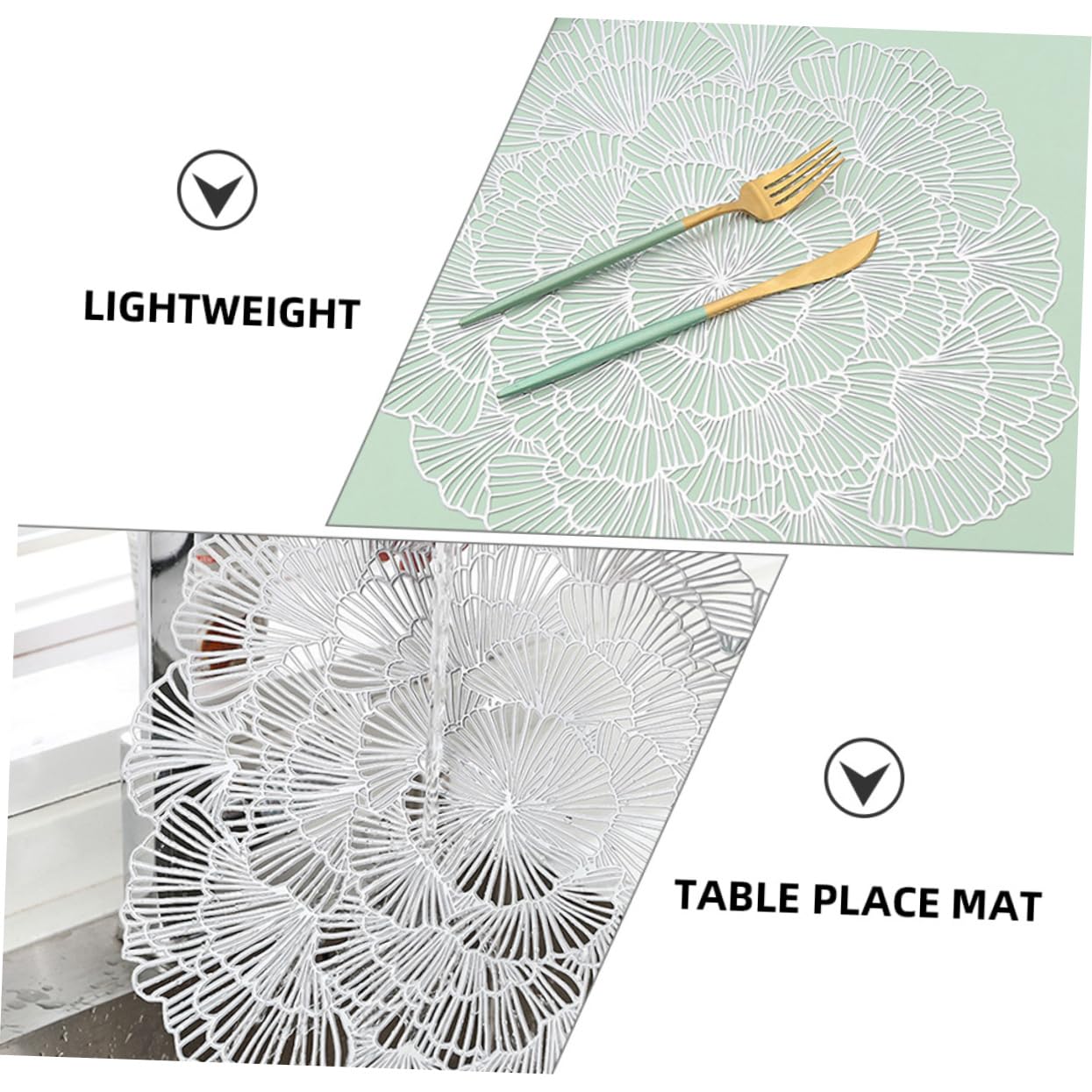 Mikinona 12 Manteles Individuales Decorativos de Hoja de Ginkgo en PVC, Diseño Hueco, Elegantes para Mesa de Comedor y Escritorio