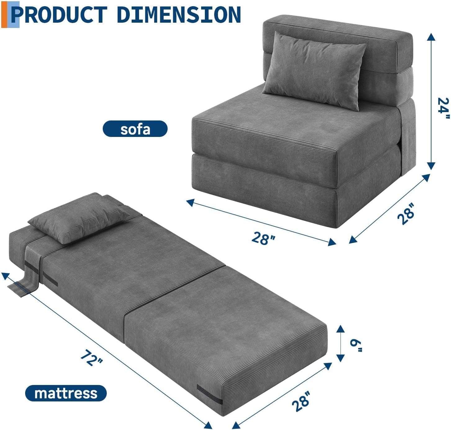 Garvee 2-częściowy zestaw foteli do spania do salonu – sofa 4 w 1, składana
