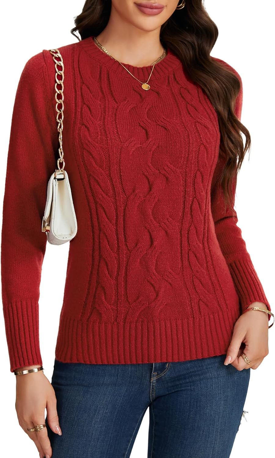 LYANER Women's Cable Knit Long Sleeve Crew Neck Slim Fit Elegant Pullover Sweater Tops - Image 4