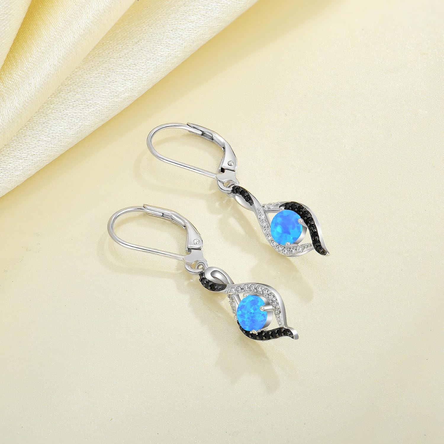 JO WISDOM Women Infinity Two Tone Earrings,925 Sterling Silver Dangle Birthstone Gemstone Earrings,Leverback Jewelry for Women