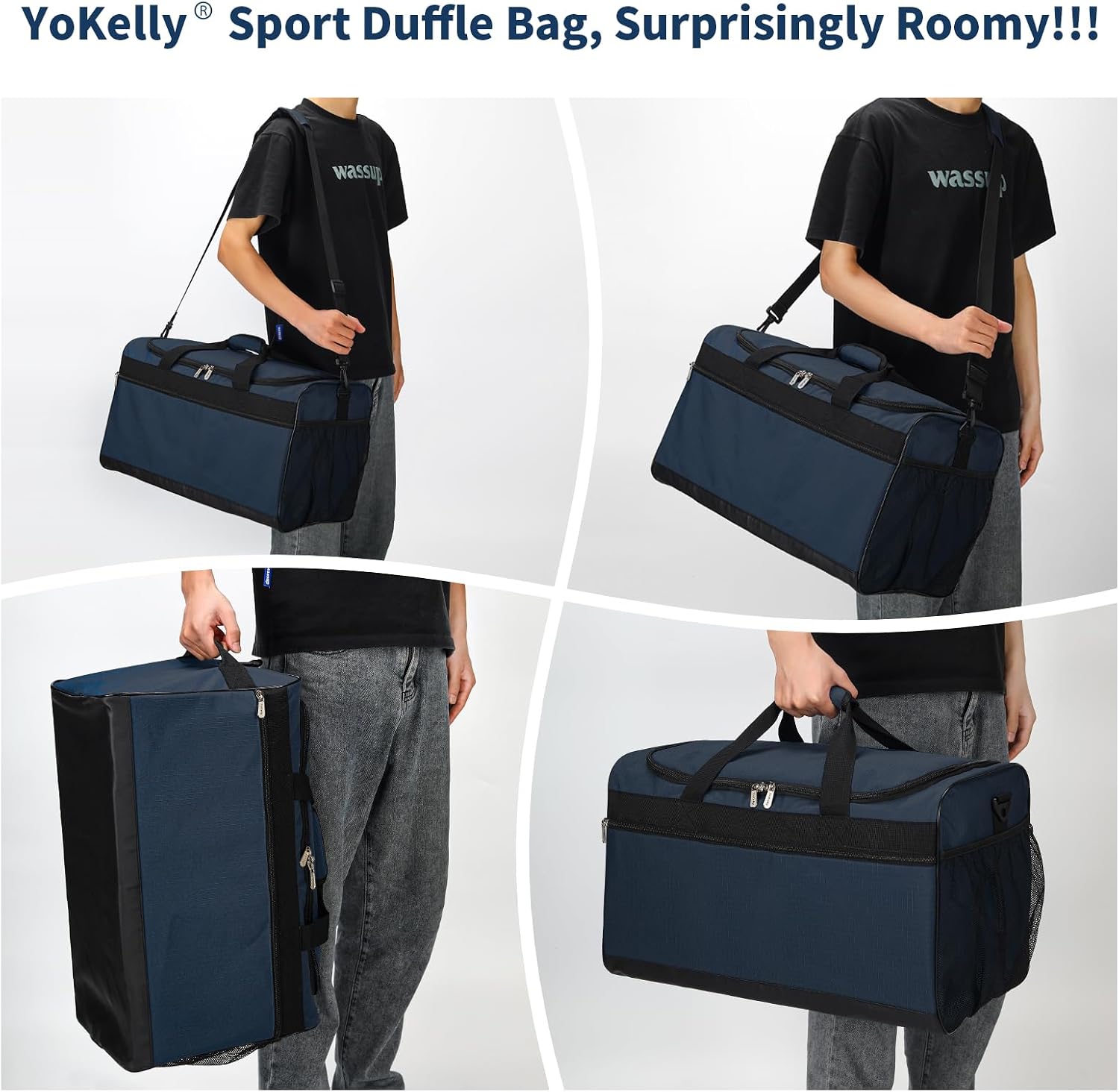 Gym Bag 20 inch Sport Duffle Bag for Men - 40L Weekender Duffel Bag for Travel - Navy Blue