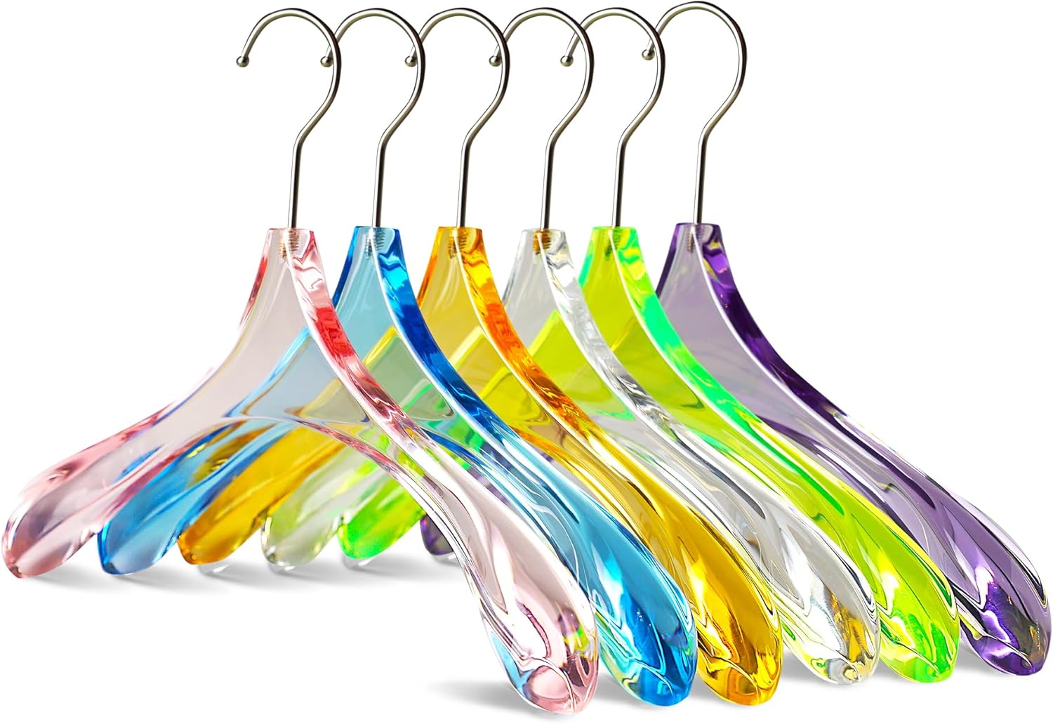 Acrylic Clothes Hangers Multicolor with Durable 360 Degree Silver Hook | Rounded Shape | Premium Quality Acrylic Hangers | 6 Pack