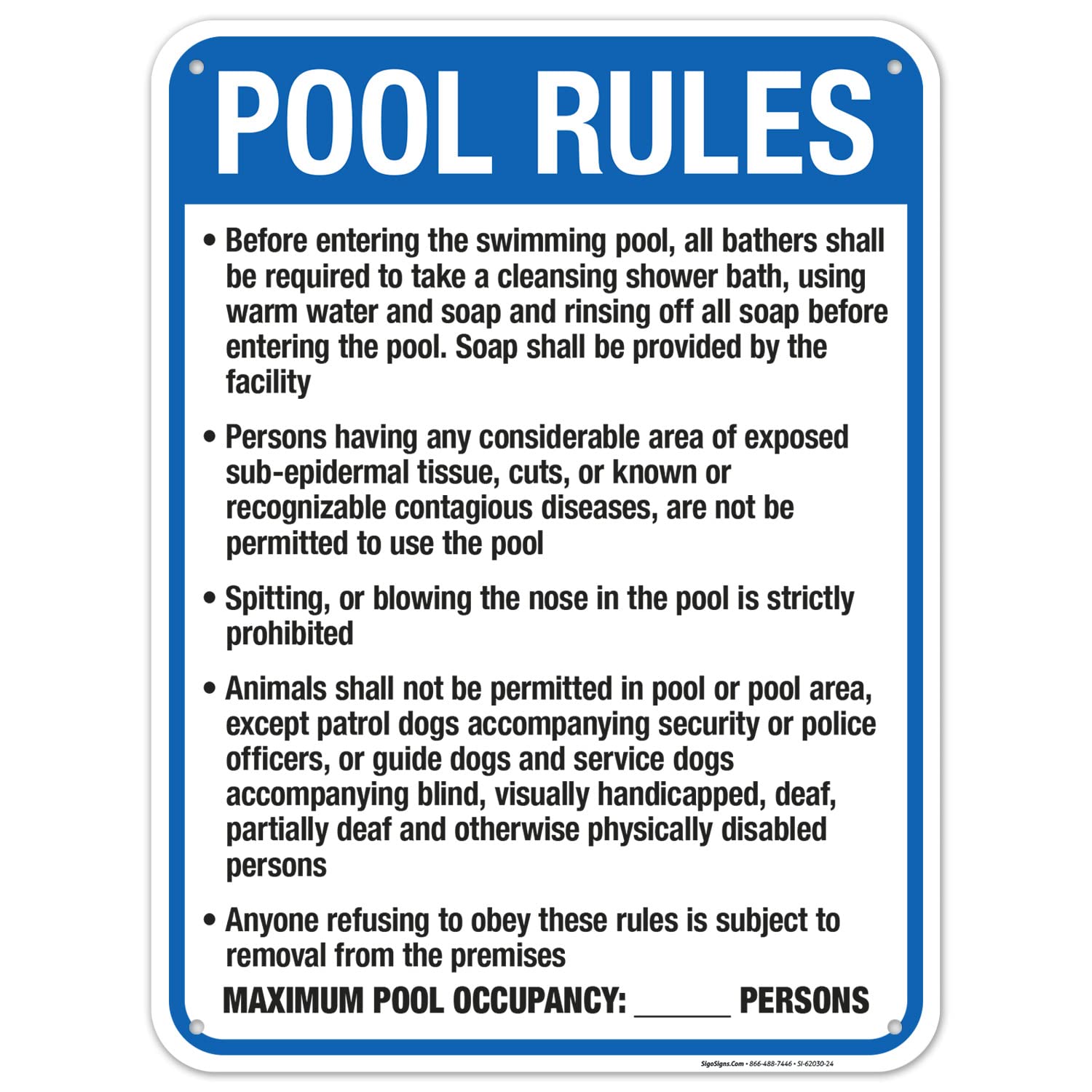 Colorado Pool Rules Sign, Complies with State of Colorado Pool Safety Code, 18x24 Inches, 55 mil Thick HDPS (high Density polystyrene), Made in USA