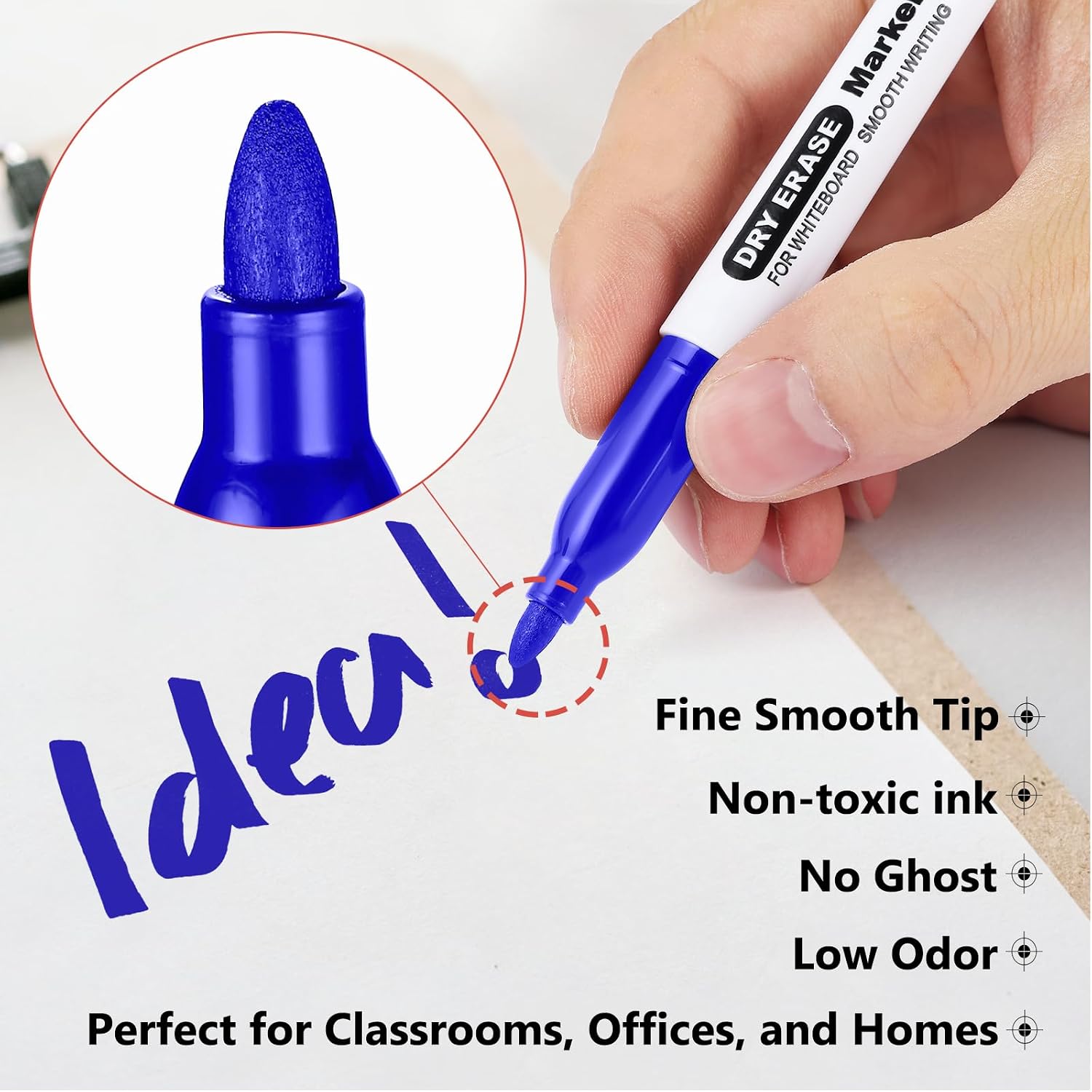 SFAIH Fine Tip Dry Erase Markers, 48 Pack, Blue, Low Odor, Non-Toxic image 3
