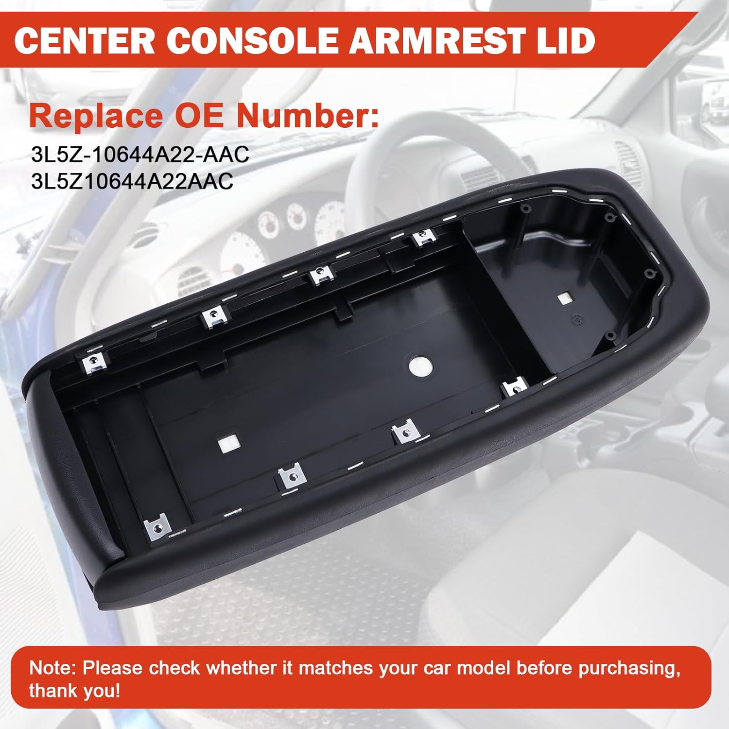 3L5Z-10644A22-AAC Center Console Armrest Lid Compatible with Ford Ranger 2004-2011 Replace 3L5Z10644A22AAC