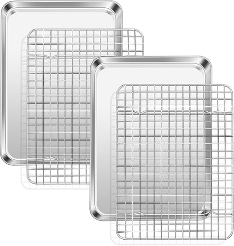 Miniatura 8 de TeamFar - Juego de bandeja para mini horno tostador con estante, 9 x 7 x 1 pulgada de acero inoxidable con rejilla para hornear, asar y enfriar, sin