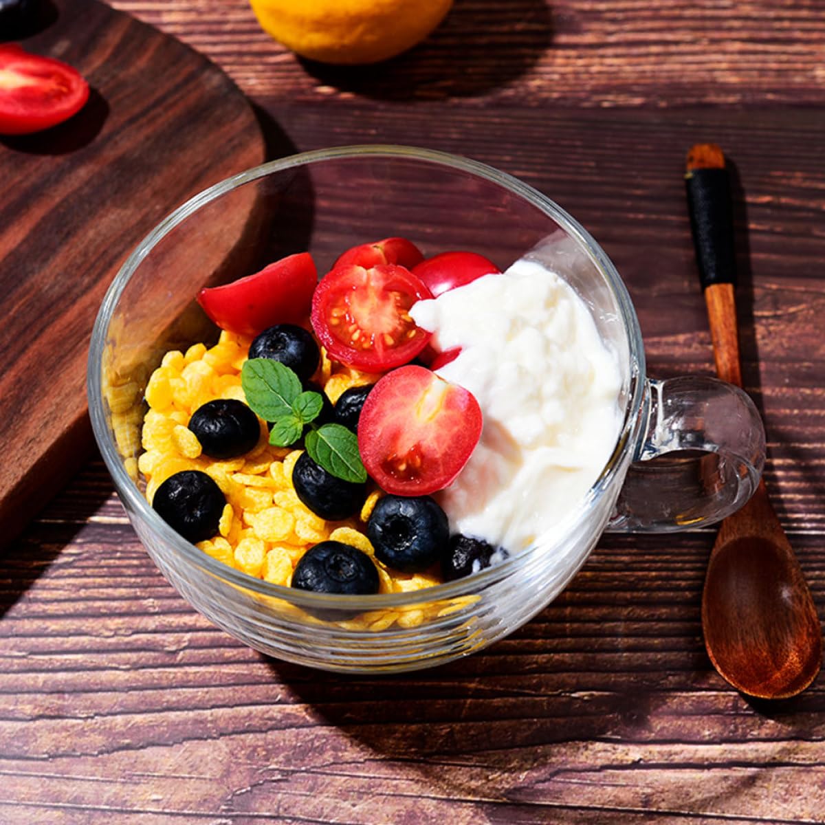 Healeved Set 2 Tazze in Vetro da 600ml con Coperchio, Tazze Multifunzione per Colazione e Bevande, Design Semplice e Raffinato, per Ufficio e Caffè