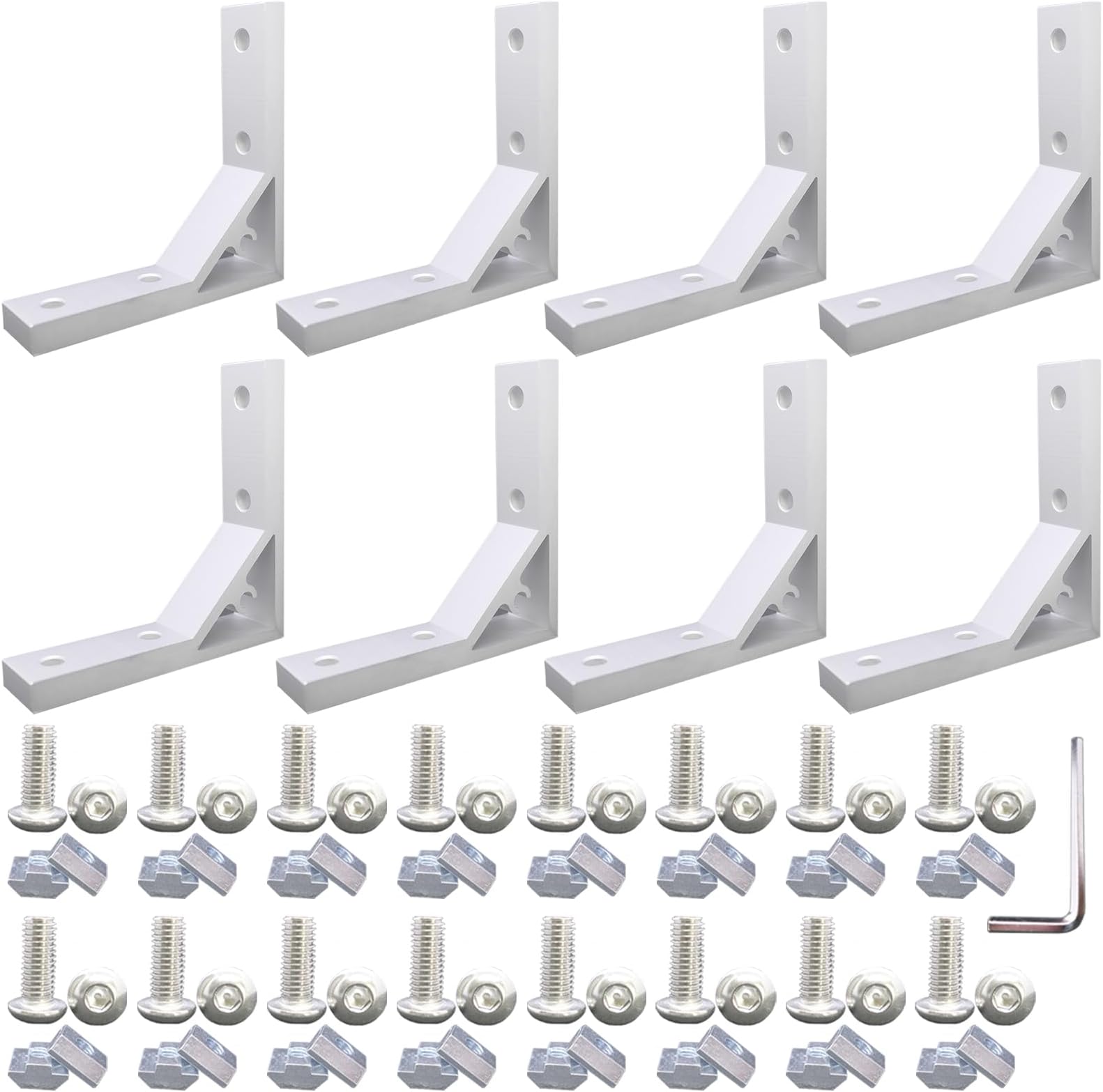 QIJINTRID8Set Black 2020 Series T Slot L-Shape Interior Inside Corner Connector Joint Bracket with Screws and Wrench for 6mm T Slot Aluminum Profile Extrusion Accessories (2020 7878 8 Silver)