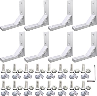 QIJINTRID 8Set Silver 2020 Series T Slot L-Shape Interior Inside Corner Connector Joint Bracket with Screws and Wrench for 6mm T Slot Aluminum Profile Extrusion Accessories (2020 7878 8 Silver)