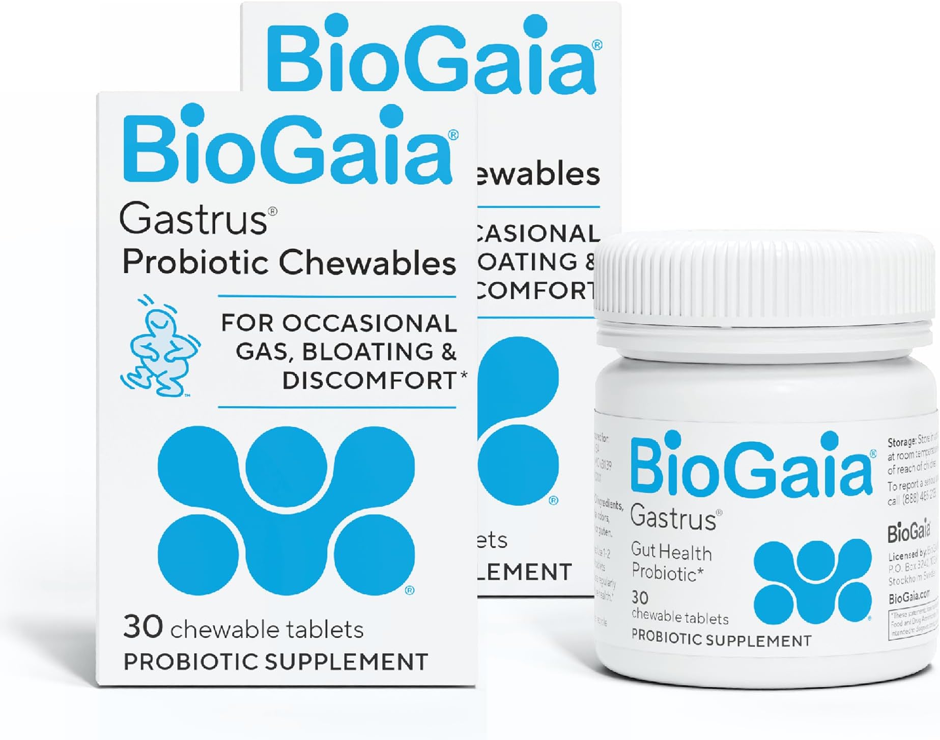Gastrus Chewable Tablets, Adult Probiotic Supplement for Stomach Discomfort, Constipation, Gas, Bloating, Regularity, Non-GMO, 30 Tablets, 2 Pack
