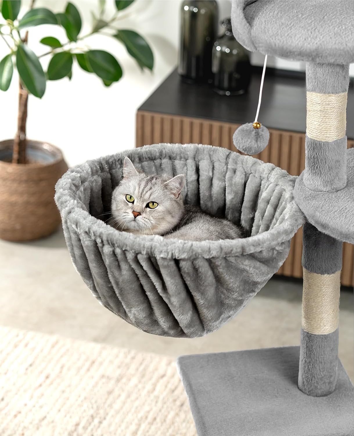 lionto Lying Trough Made of Soft Plush for Scratching Post, Ø 15,7 in, 9,8 in deep, Cozy Sleeping Trough for Any cat Tree with M8 Thread, Sturdy Metal Frame for Small and Large Cats, Light Gray