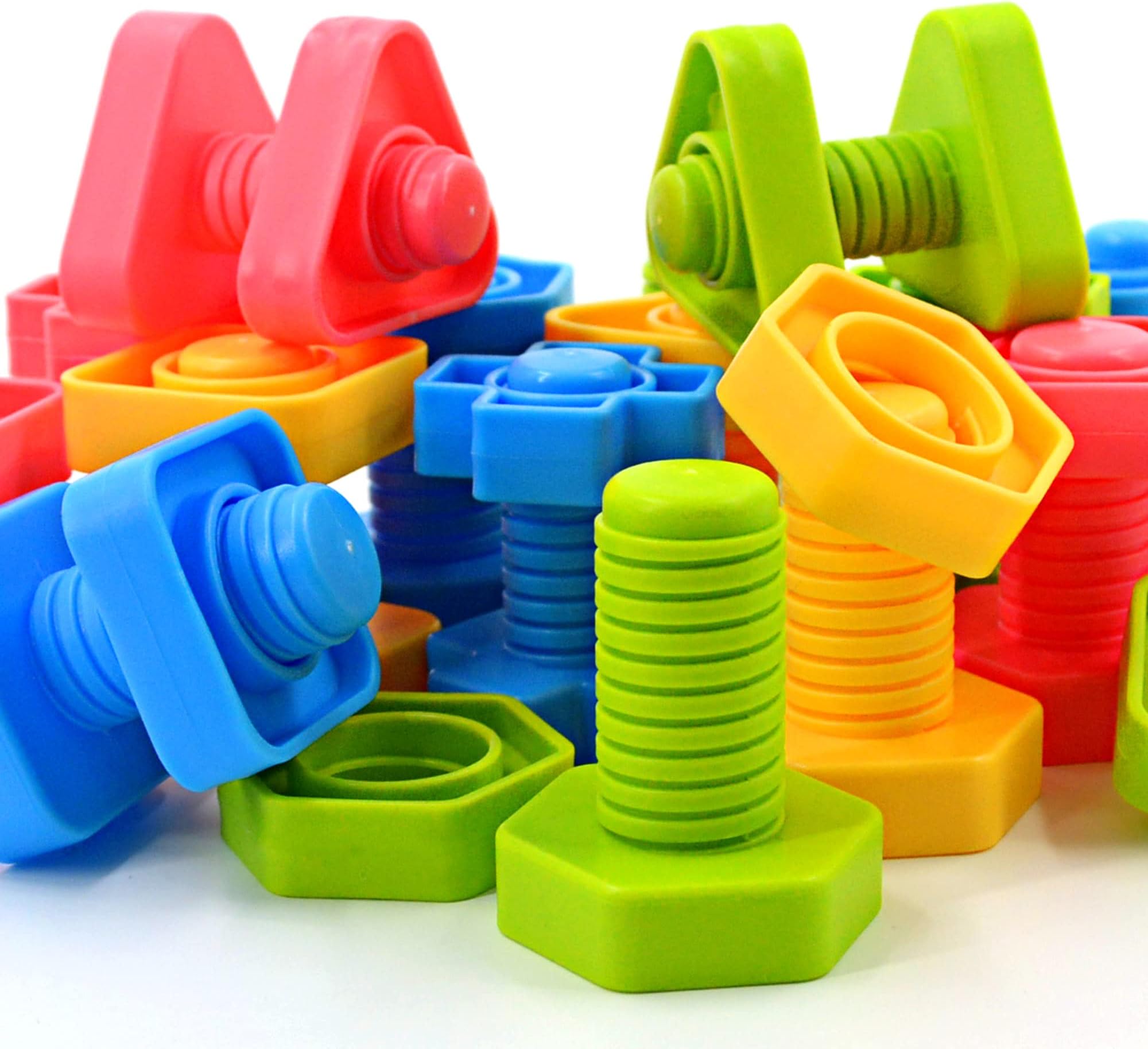 SIENIANLINE 32 pcs Shapes Nuts and Bolts Stacking Toys - STEM Color Sorting Learning Games - Montessori Building Construction Kids Matching Game for Preschoolers
