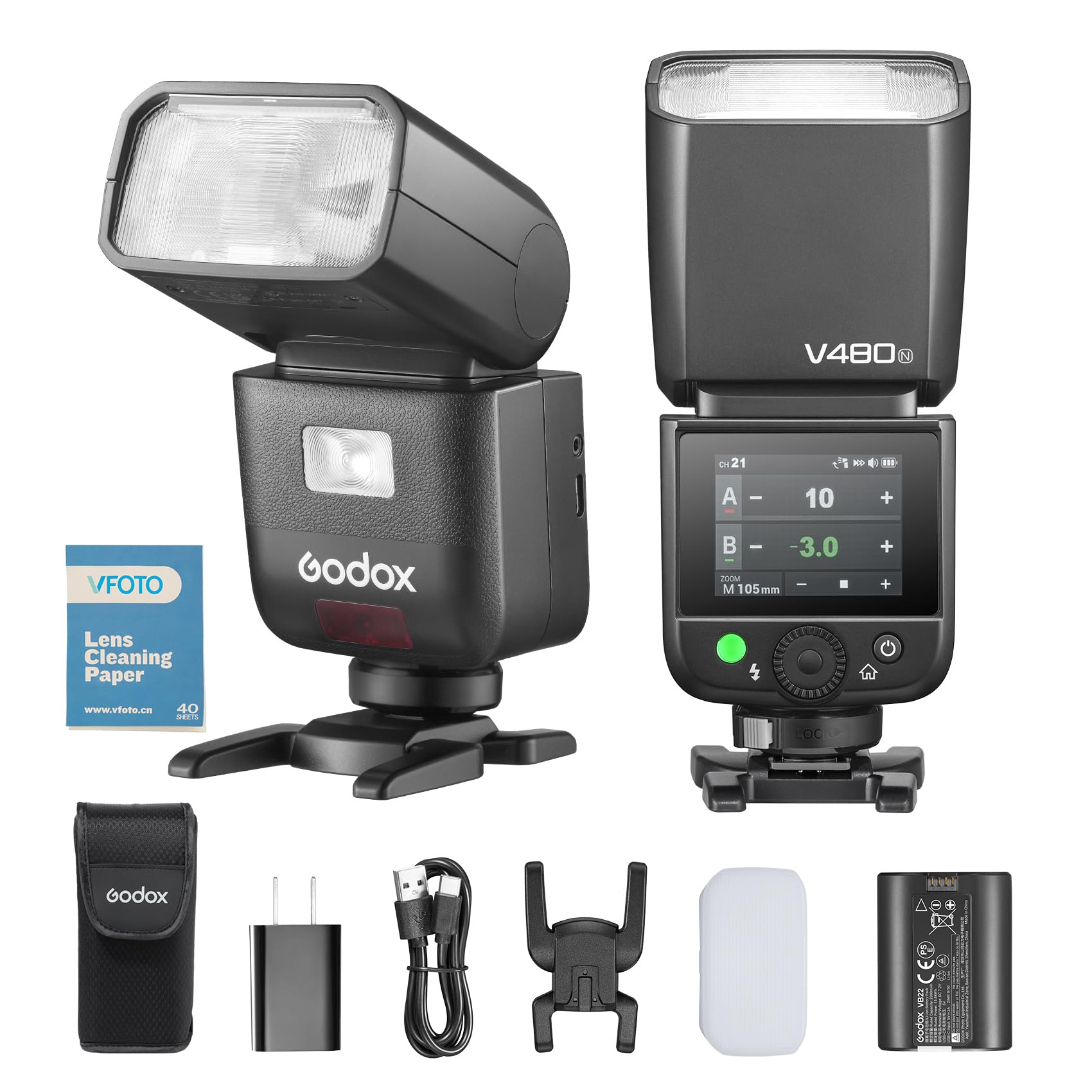 GODOX V480N V480 N TTL Kamera Flash Speedlite für Nikon, GN50 2.4G 1/8000 HSS, V480N 650 Luces de Plena Potencia, Compatible con cámara Nikon