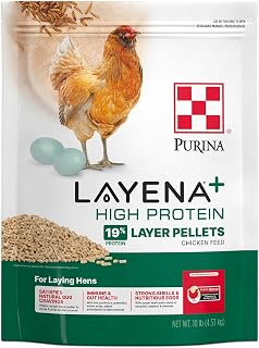 Purina Layena + High Protein Layer Chicken Feed with Black Soldier Fly Larvae - 10 lb for Healthy Egg-Laying Hens