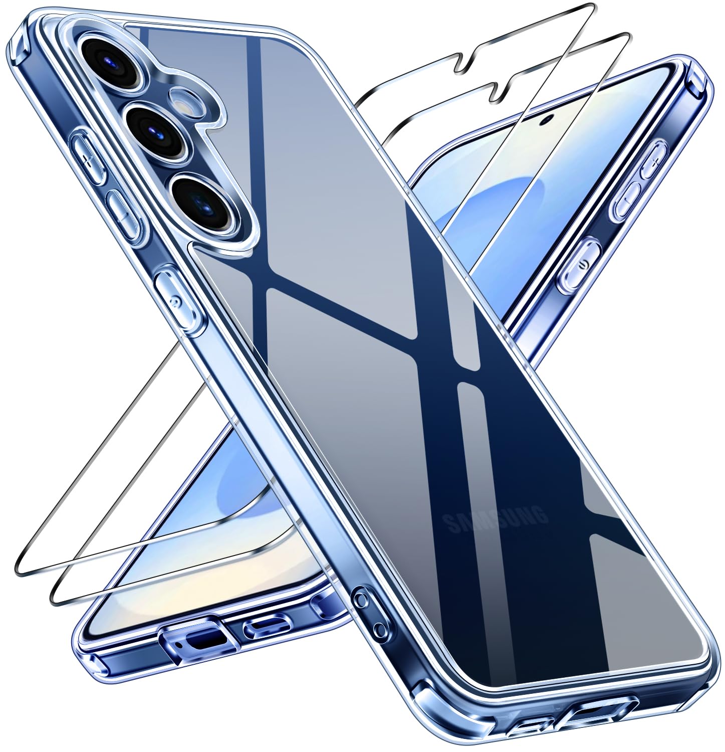 ivoler Clear Case for Samsung Galaxy S25 5G with 2 Pieces Tempered Glass, [Anti-Yellow] [Military Protection] [Camera Protection] Transparent Protective Case Shockproof Anti-Scratch Cover