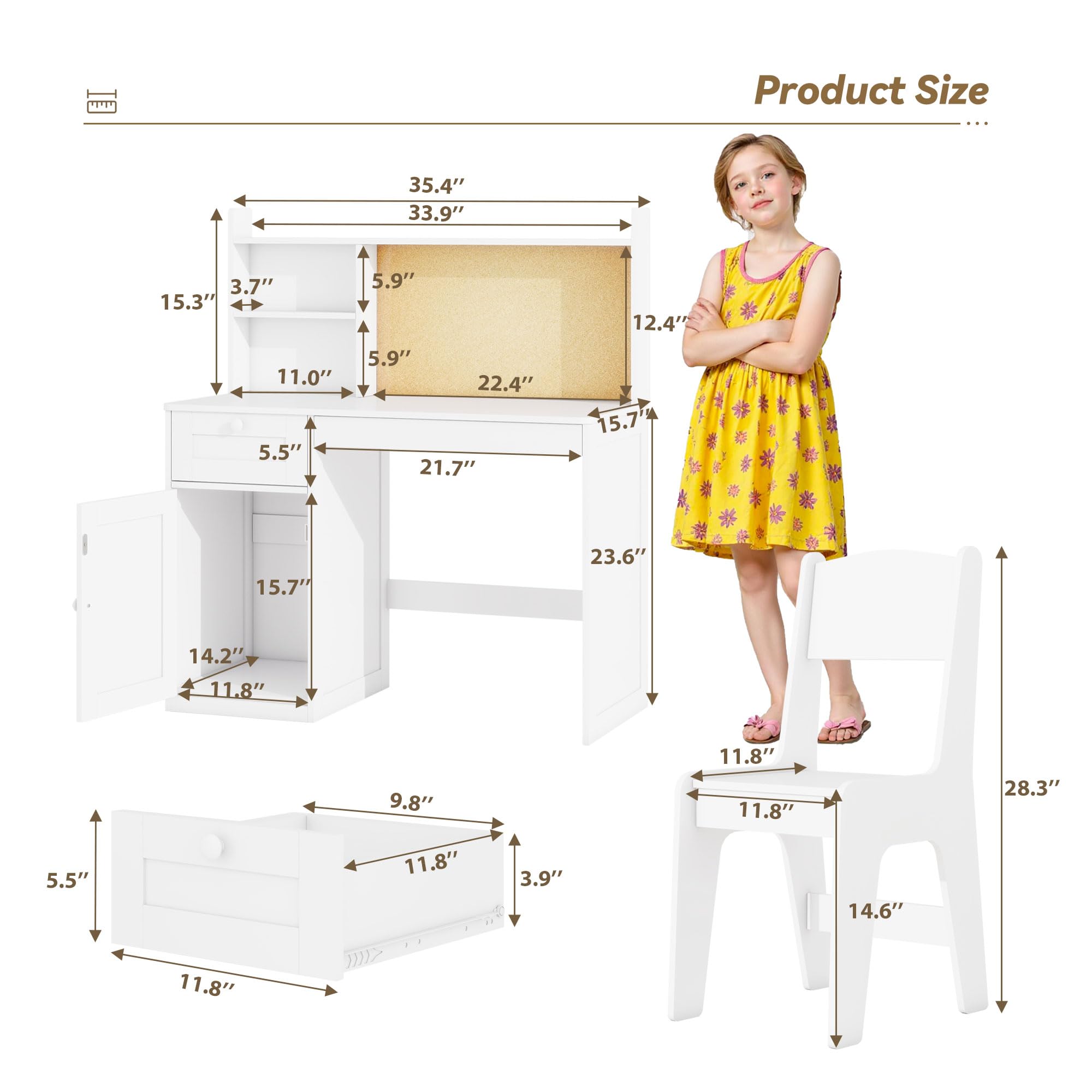 Escritorio de estudio para niños con silla, juego de sillas de escritorio para niños de 5 a 12 años, mesa de estudio de madera para niños con gabinete y gabinete de almacenamiento, mesa de escritura 2