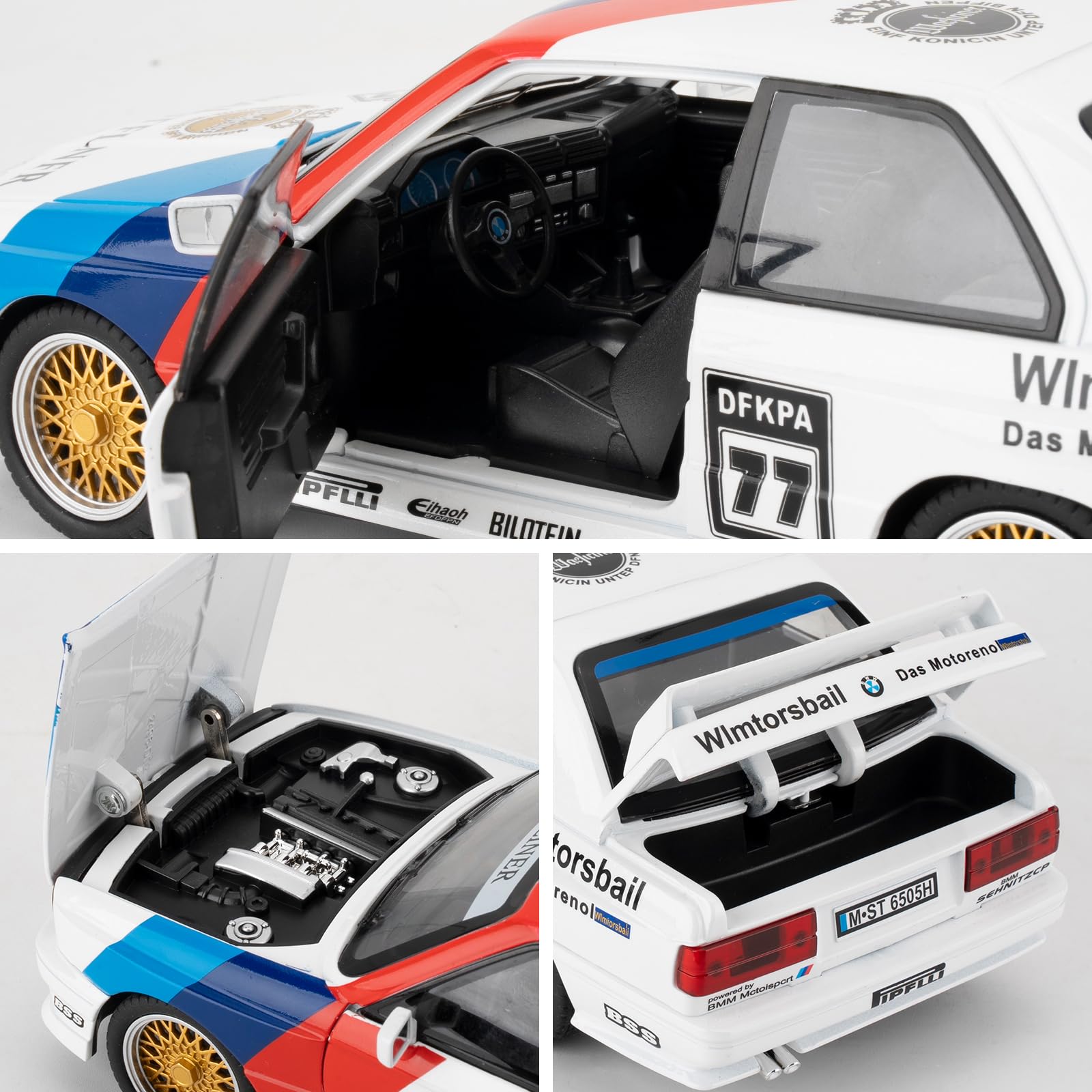 imtfzct Modellino auto 1/24 M3 in versione laccata, auto giocattolo in alluminio pressofuso con funzione audio e luce e funzione pull-back, modello da collezione, regalo per bambini (bianco)