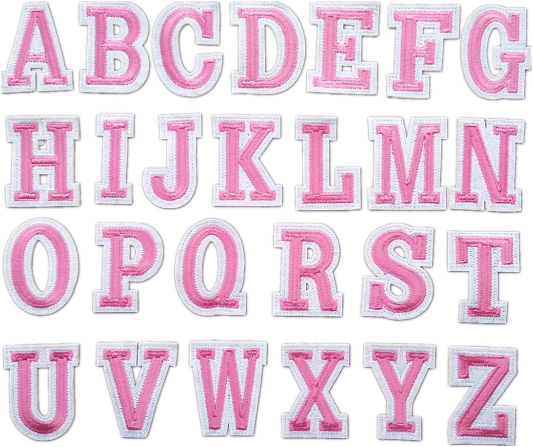 Qingxi Charm 26pcs Pink Letter/Alphabet Sewing on/Iron on Embroidered Patches Clothes Dress Hat Pants Shoes Curtain Sewing Decorating DIY Craft Embarrassment Applique Patches (Pink Letter 26pcs)