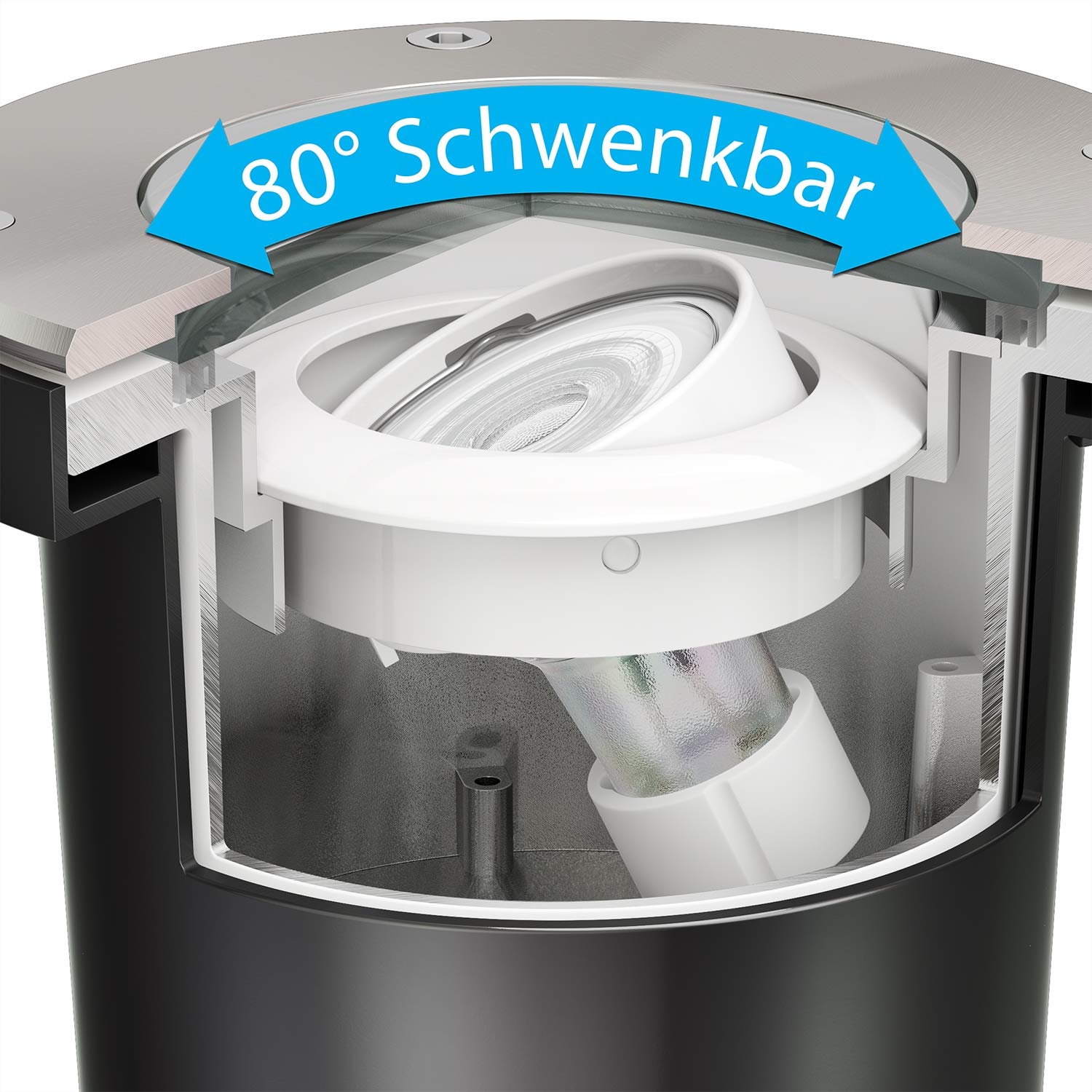 ledscom.de Recessed Floor Light BOFU for Outdoors swivelling Stainless Steel Round IP67 150mm diameter incl. LED lamp (Warm White - Image 3