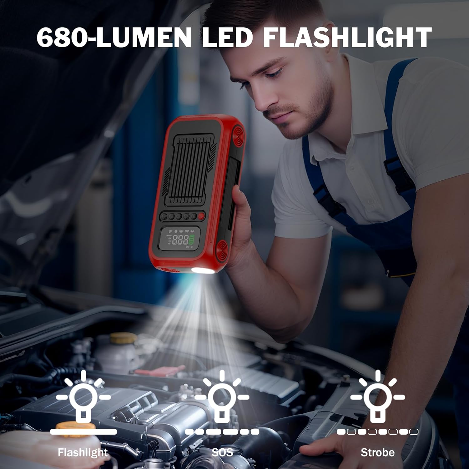 Tire Inflator Portable Air Compressor,12V Car Battery Jump Starter,5X Faster Air Pump For Car Tire with Digital Tire Pressure Gauge&LED Light&Auto Shut-Off,Cordless Pump for Car,Motor,Bicycle,ball