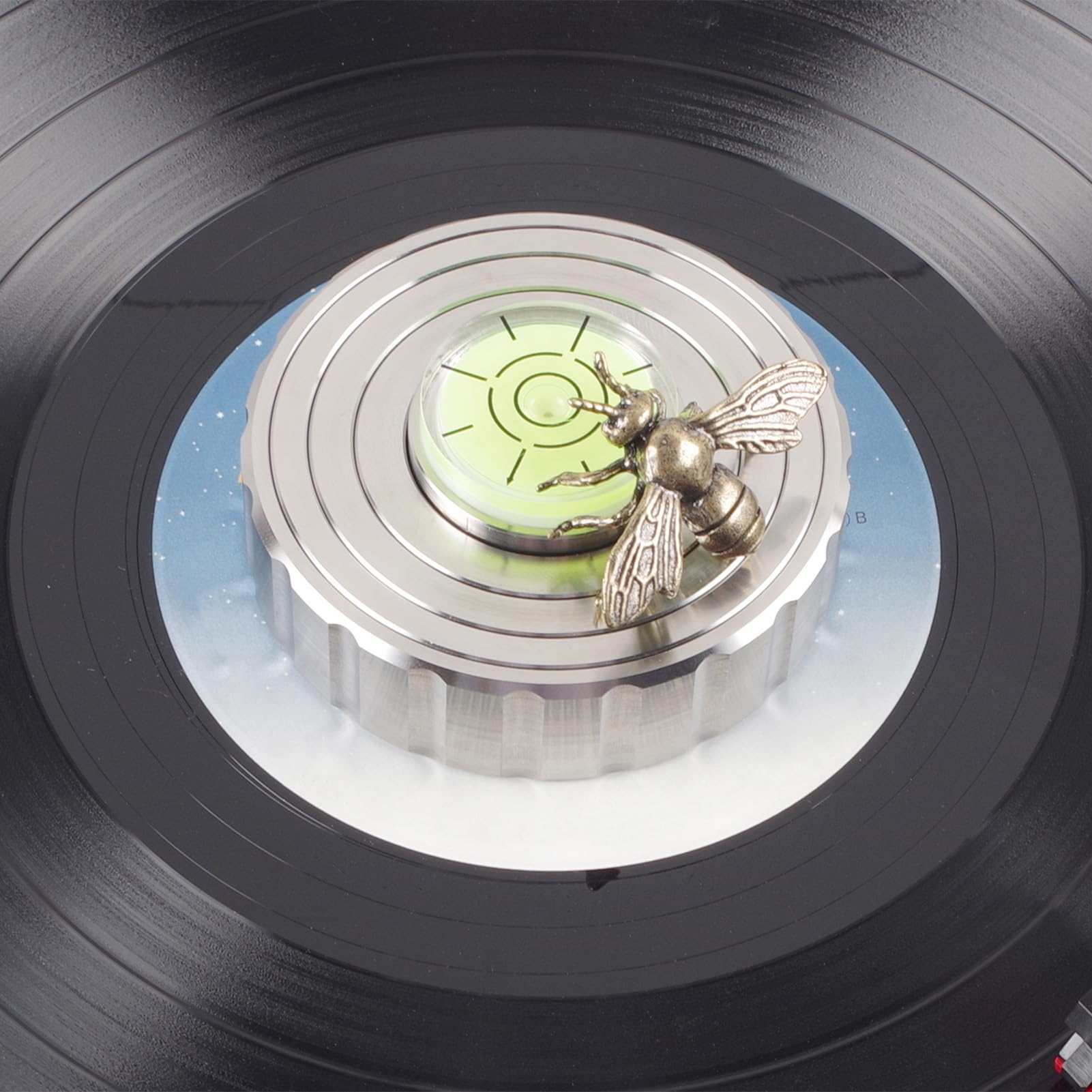 Tissting Stabilizzatore Peso Vinile Aggiustabile in Acciaio Inox con Livella - Per Giradischi, Riduce Vibrazioni e Salti, Include Livella a Bolla e Modellino Ape