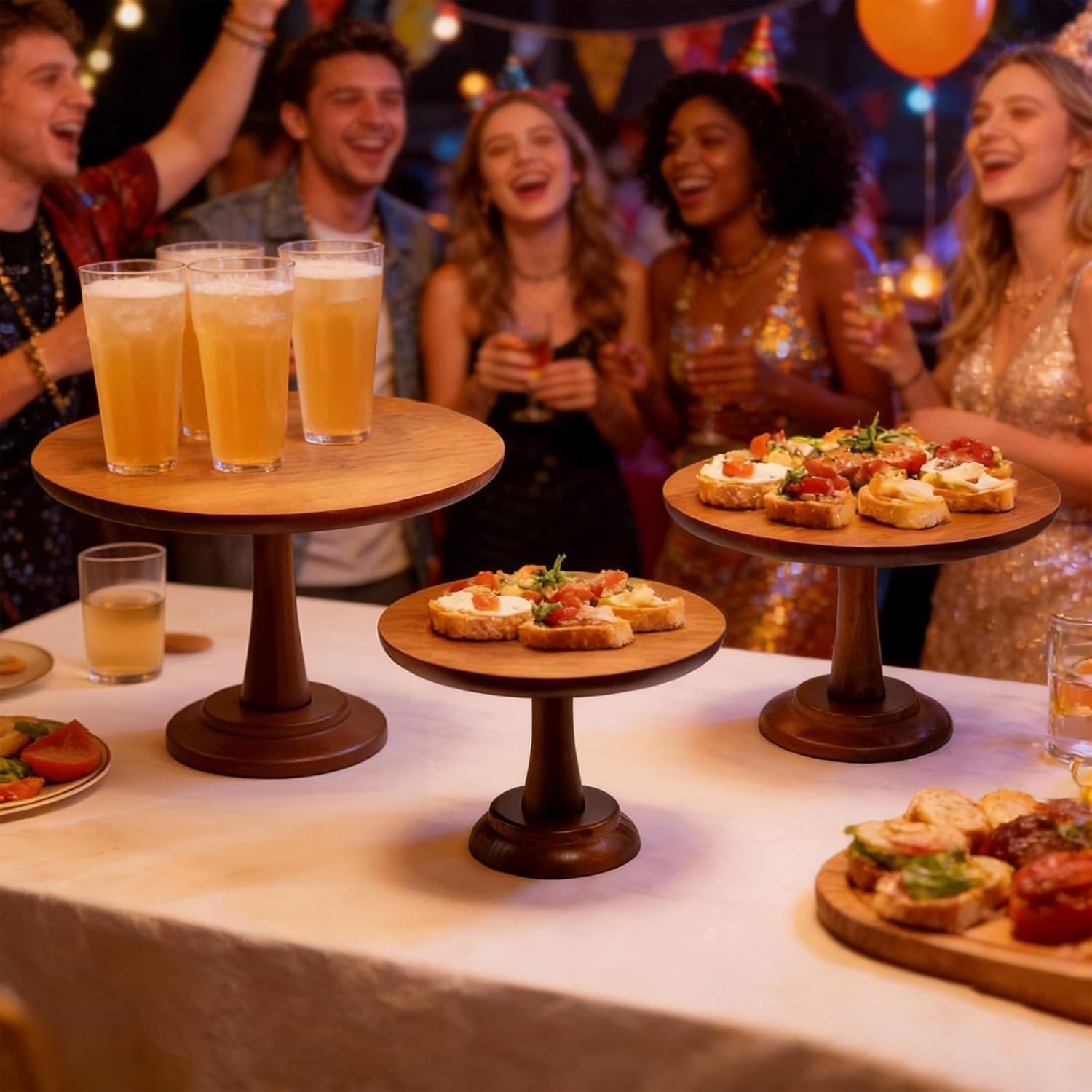 3 Pcs Acacia Wood Cake Stand Set, 12 Inch Round Wooden Wedding Cake Stand for Festive Dessert Display, Cake Display Stand for Wedding, Party, Birthday, Catering Supplies Buffet Display