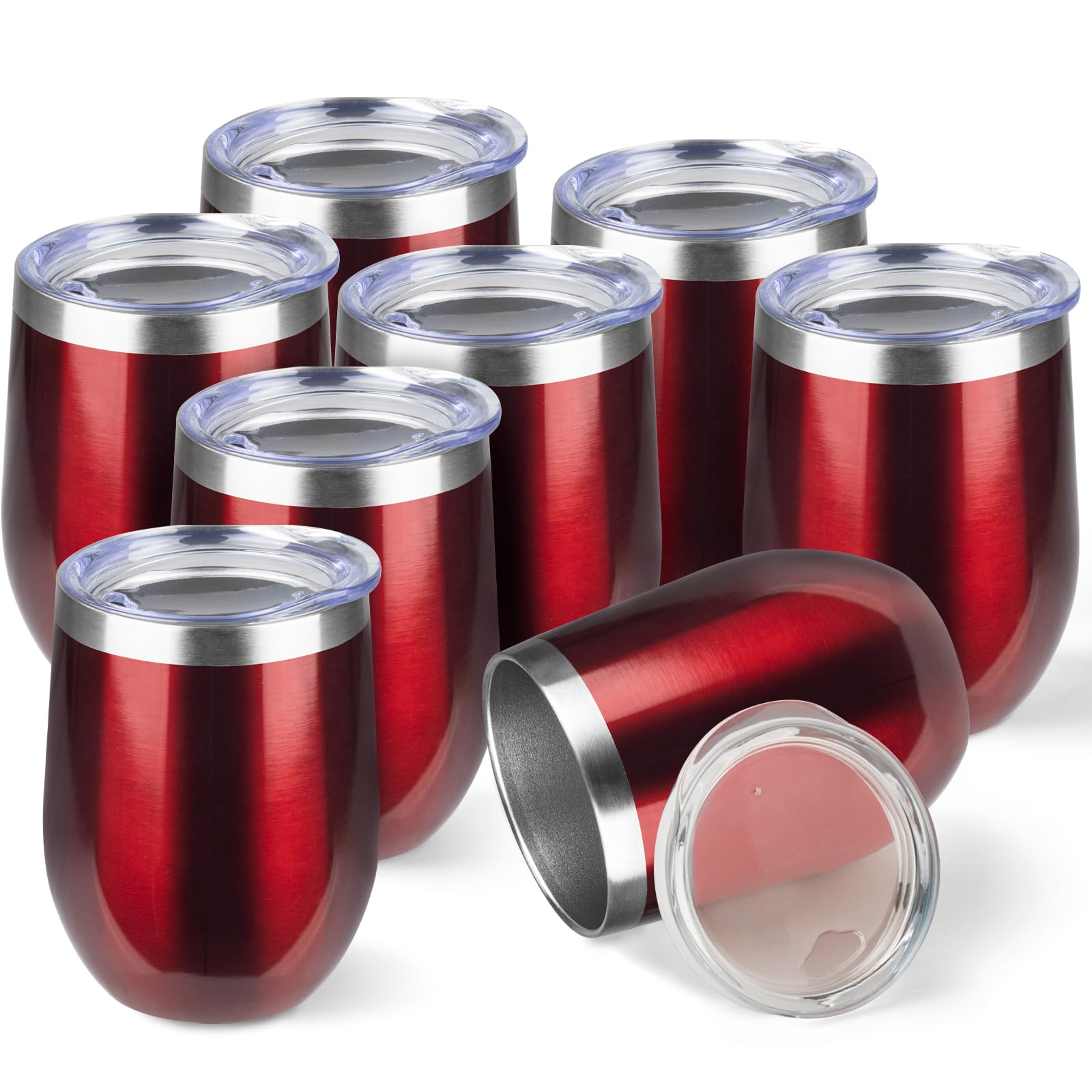 StarSpeed 12oz/8 Pack Wine Tumbler with lid, Stainless Steel Travel Mugs Stemless Double Wall Insulated Coffee Cup, Insulated Wine Glasses Travel