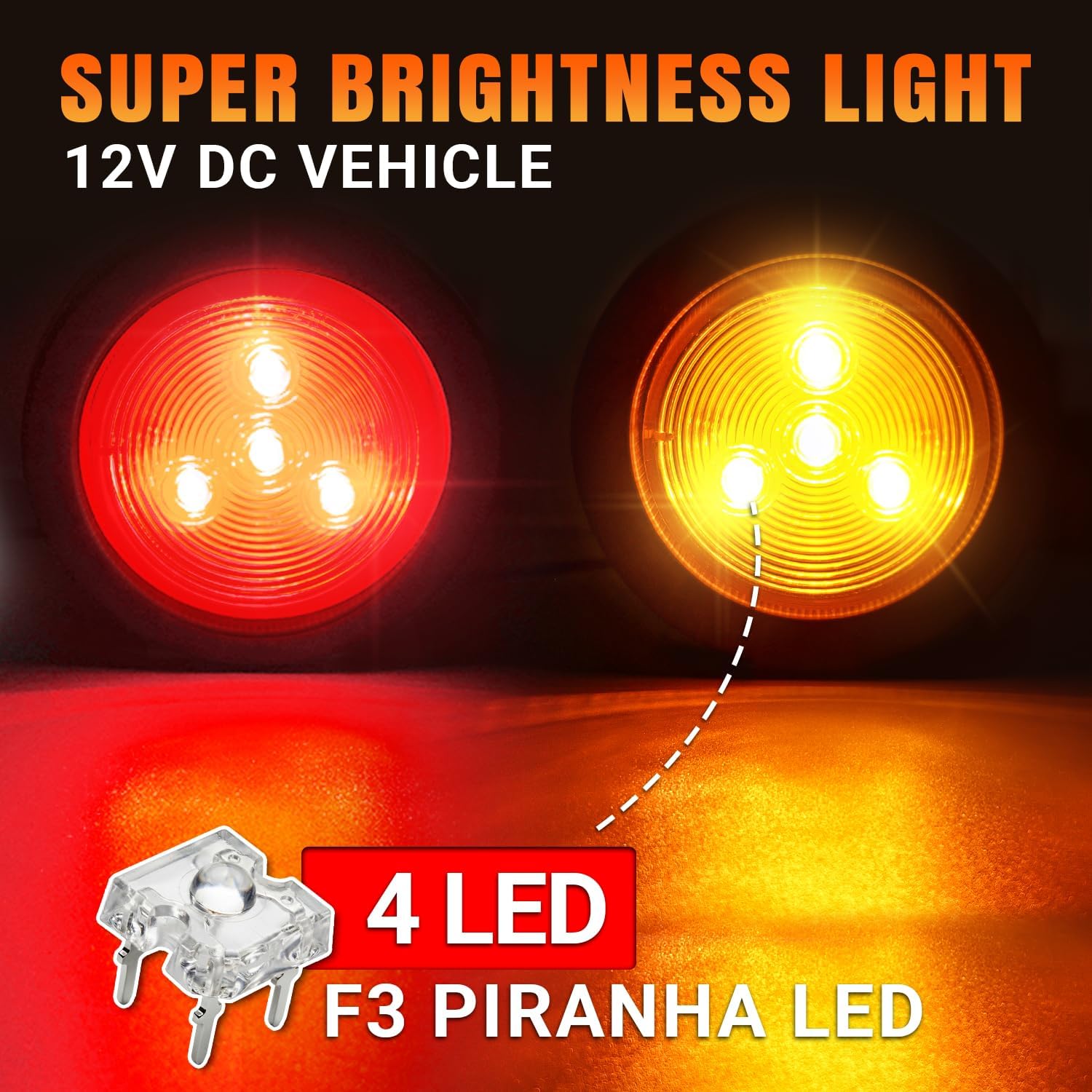 TMH 10 Pcs (5 Amber + 5 Red) 2.5 Inch Round Side Marker Light 4LED Grommet Flush Mount with Plug Clearance Lights Sealed 2.5” Reflex Lens for Truck RV Trailer Bus Camper 12V DC