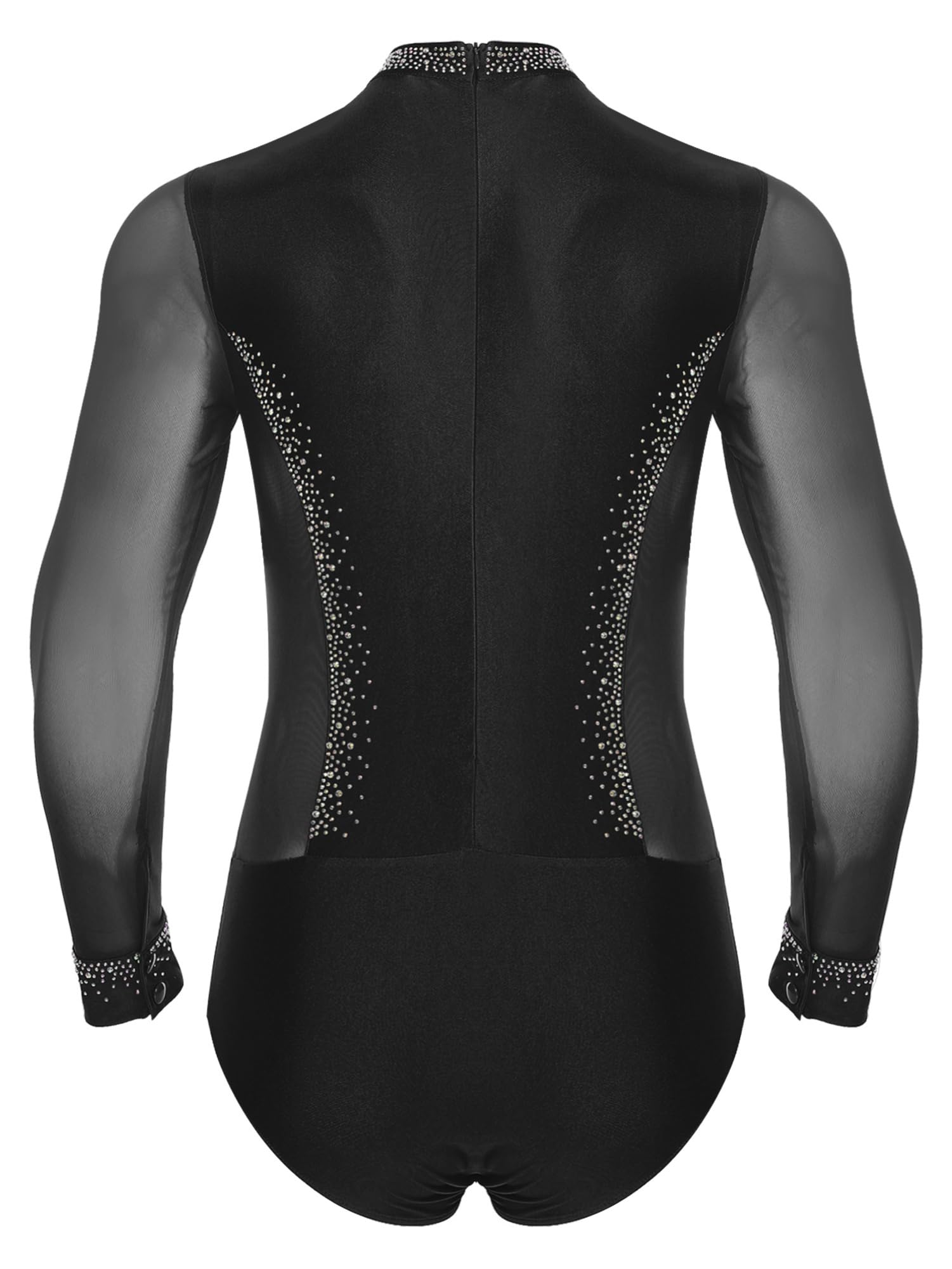IEFIEL Herren Glitzer Latein Hemd Tango Rumba Hemd Bodysuit Jumpsuit mit Knöpfen Im Schritt Turnier Shirt Trikot Tanz Kostüm