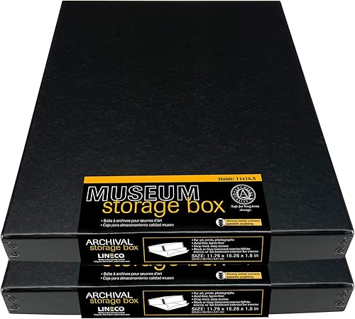 Vista 345 de Lineco, Caja de almacenamiento de archivos de museo de color tostado de 9 x 12 pulgadas, diseño frontal caído. Sin ácidos con borde de metal.