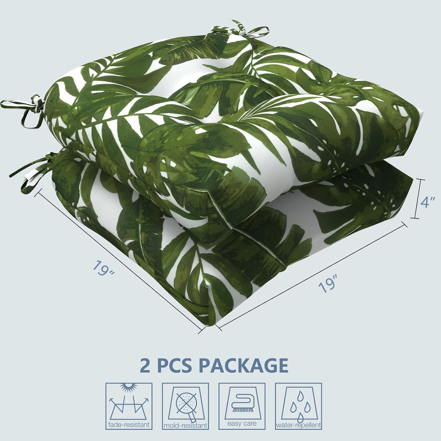 LVTXIII Outdoor U-Shaped Wicker Seat Cushion, Decorative Tufted Chair Pads Fluffy Seat Cushion Sets for Patio Garden Home Office Furniture, 19”x19”x4”, 2 Pack, Palm Green