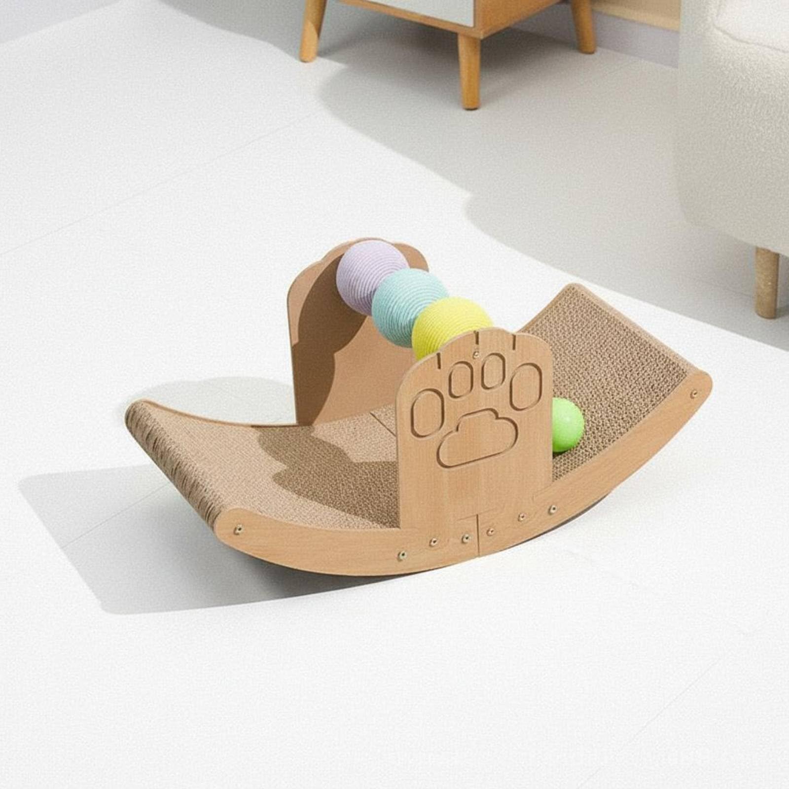 Kratzbrett Katzen Katzenliege Kratzmatte Katzenmöbel aus Extra Dicker Wellpappe mit Gewölbter Liegefläche Zum Klettern Und Ausruhen für Haustierbereich Wohnzimmer Büro, Boot+Wippe+Quadrat