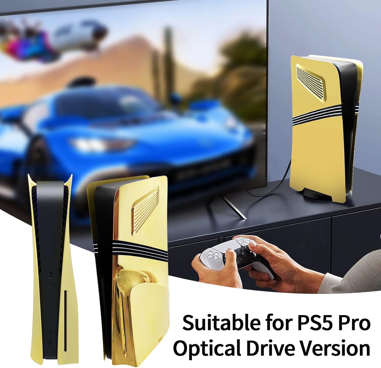 Cover Plates for PS5 Pro Disc Edition,Faceplate Compatible with PlayStation 5 Pro Accessories Protective Replacement (Gold)