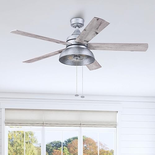 Miniatura 13 de Prominence Home Brightondale, 52 Inch Industrial Style Indoor/Outdoor Ceiling Fan with Light, Pull Chains, Dual Mounting Options, 5 Dual-Finish
