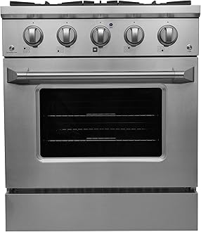 Gas Range with 4 Burner Cooktop Freestanding with Porcelain Convection Oven and Broil Function, Continuous Grates with Stainless Steel Construction, 30-Inch, Metallic