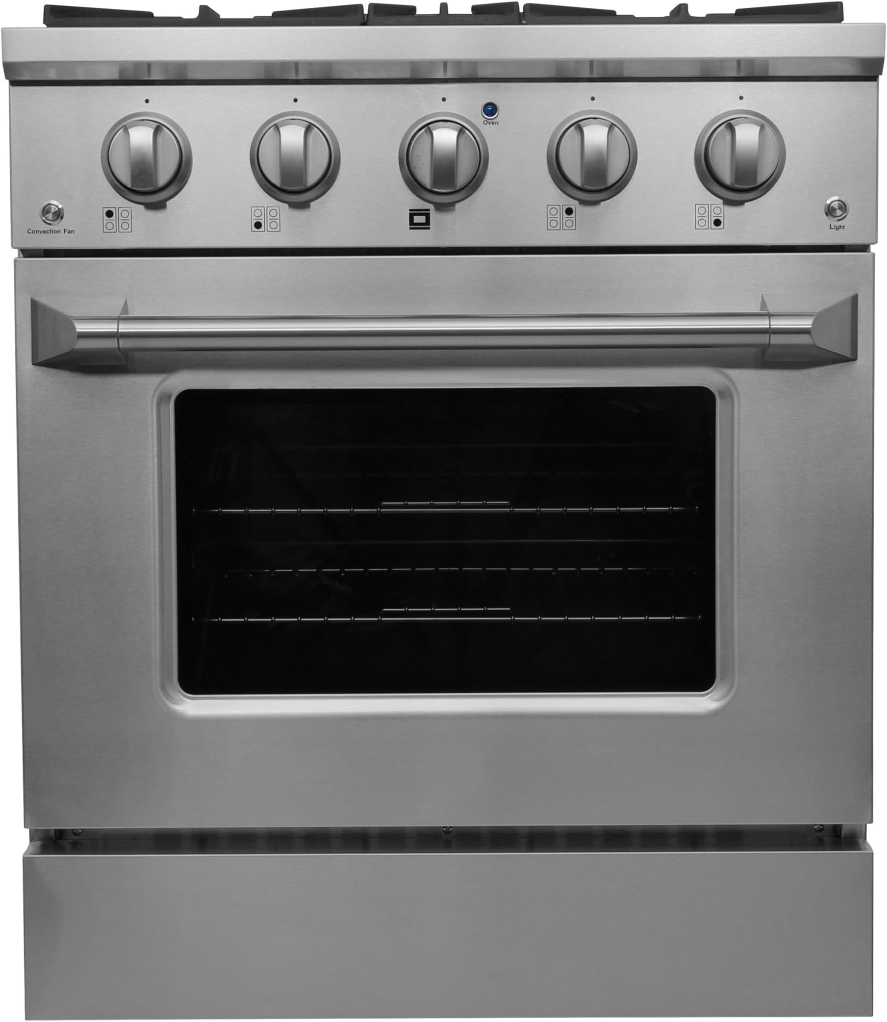 Gas Range with 4 Burner Cooktop Freestanding with Porcelain Convection Oven and Broil Function, Continuous Grates with Stainless Steel Construction, 30-Inch, Metallic