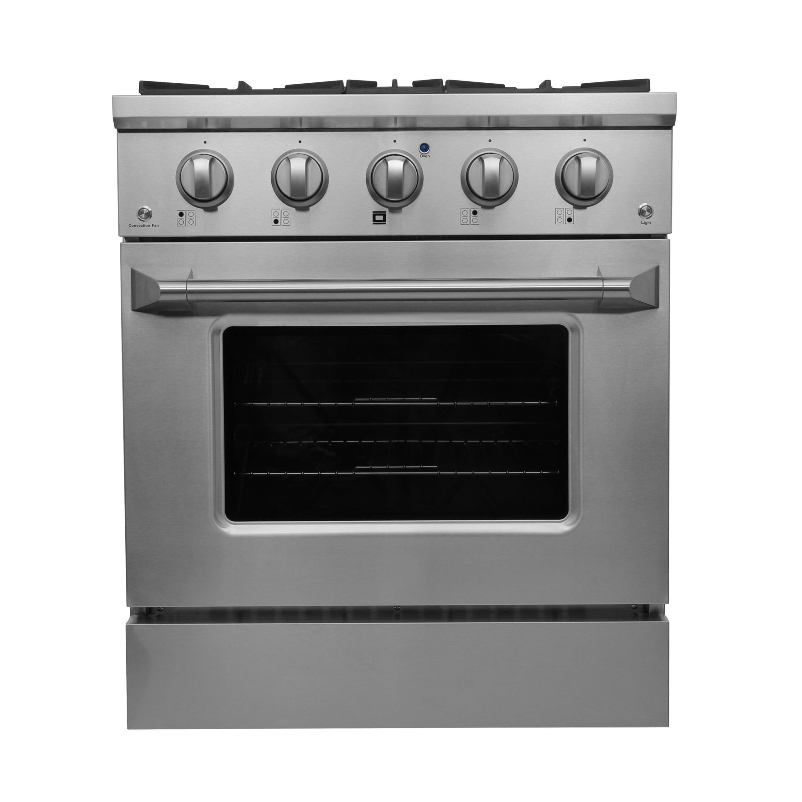 Gas Range with 4 Burner Cooktop Freestanding with Porcelain Convection Oven and Broil Function, Continuous Grates with Stainless Steel Construction, 30-Inch, Metallic