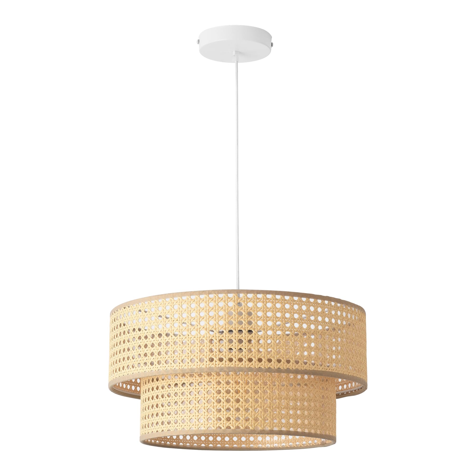 lux.pro Suspension Moderne et Stylée Lampe à Suspendre avec Abat-Jour Ø 40 cm Douille E27 Luminaire pour Salon Chambre Bureau Cuisine Salle à Manger Métal PVC Blanc Aspect Rotin