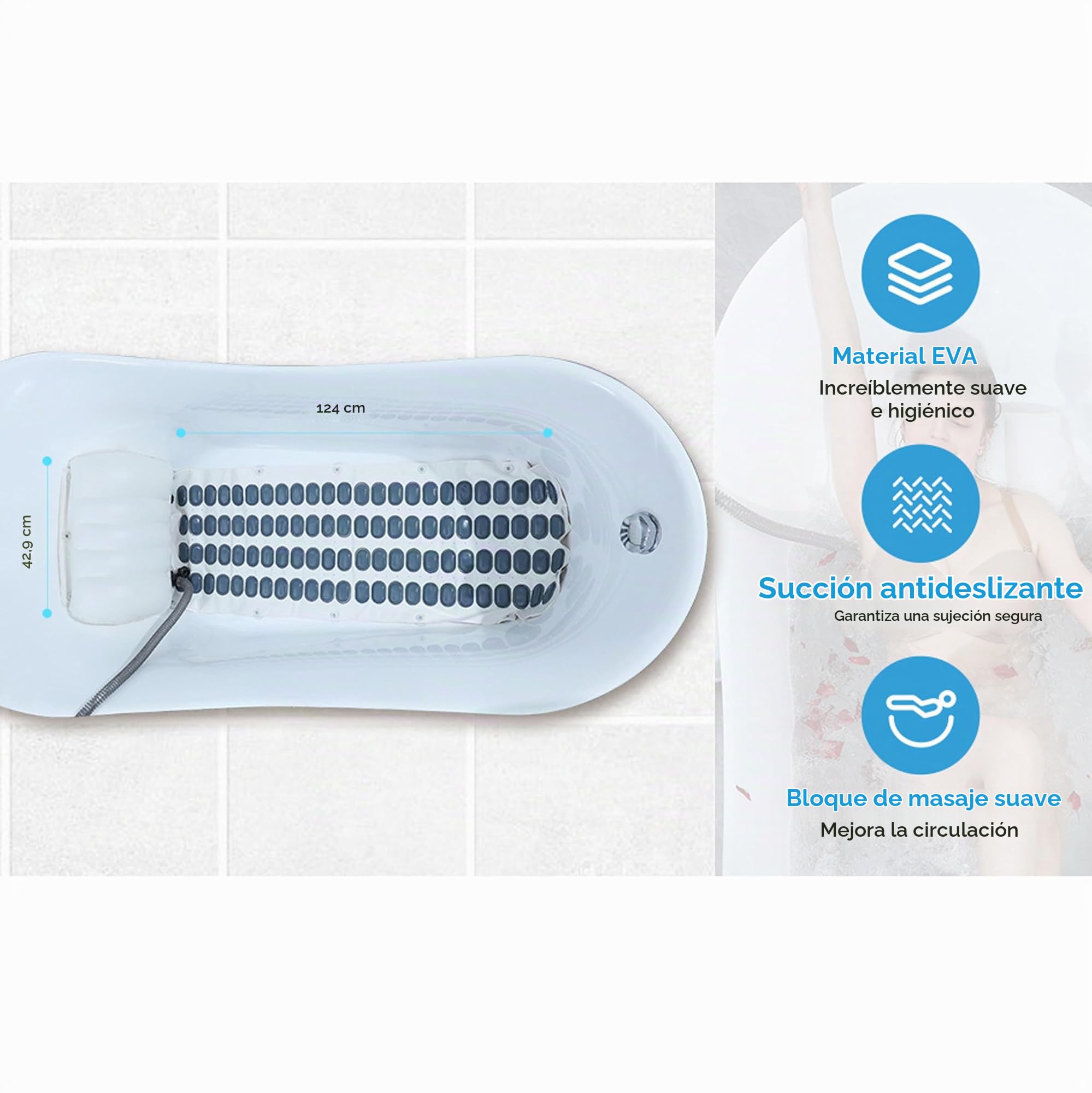 Alfombrilla De Baño Para Masajes De Surf En Casa: Ajuste De 9 Velocidades, Alfombrilla De Baño Antideslizante Con Almohada Inflable Y Control Remoto