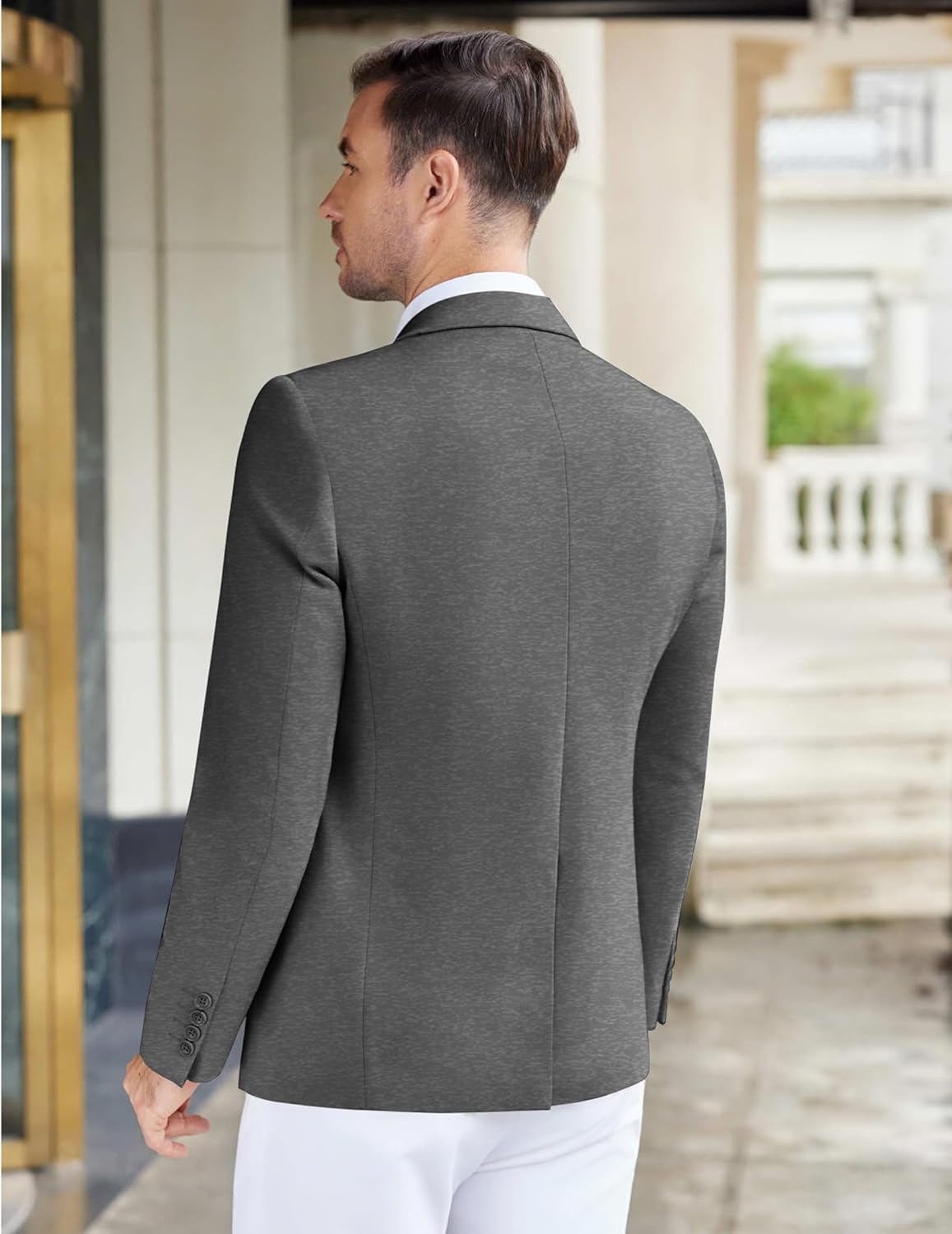 COOFANDY Men's Casual Knit Blazer Suit Jacket Stretch Sport Coats Regular Fit Dark Grey - Image 3
