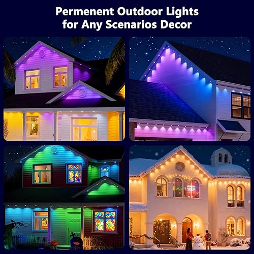 Miniatura 4 de Luces permanentes para exteriores profesionales de 200 pies luz de Navidad inteligente AI RGBTW, luces de alero fríocálidas para decoración de